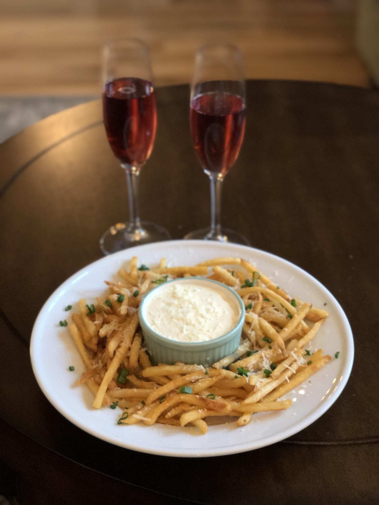 [Homemade] Parmesan Fries with a Garlic Black Truffle dip and Kir