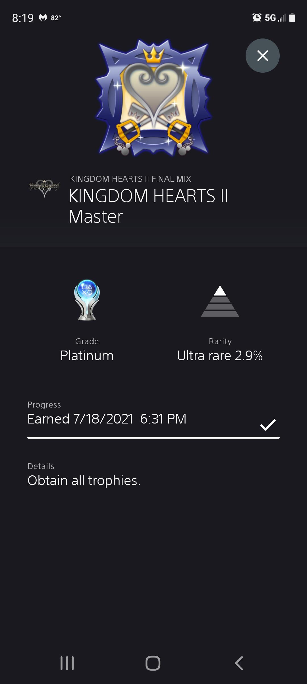 Took me a while, but I finally got platinum on Kingdom Hearts 2 FM! r