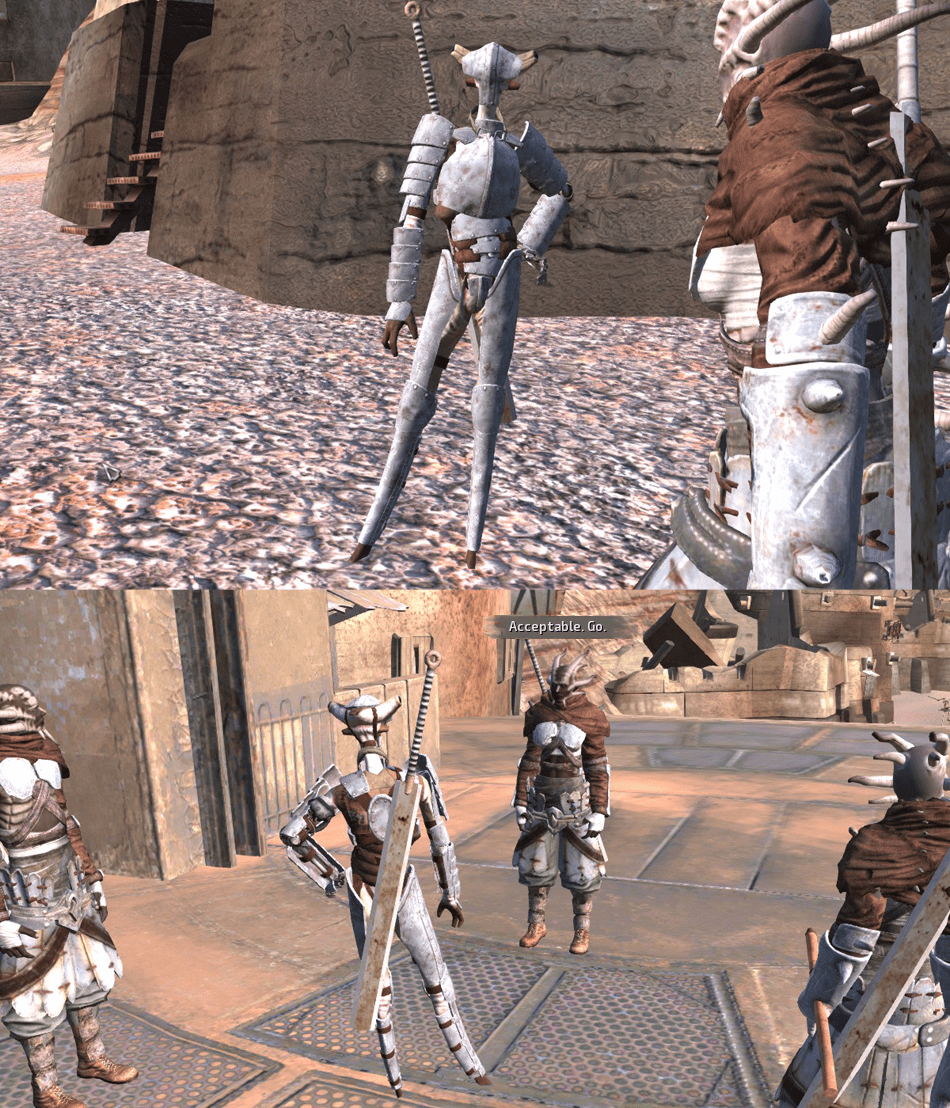 Showing off my faaabulous new armor in the street of Squin r/Kenshi
