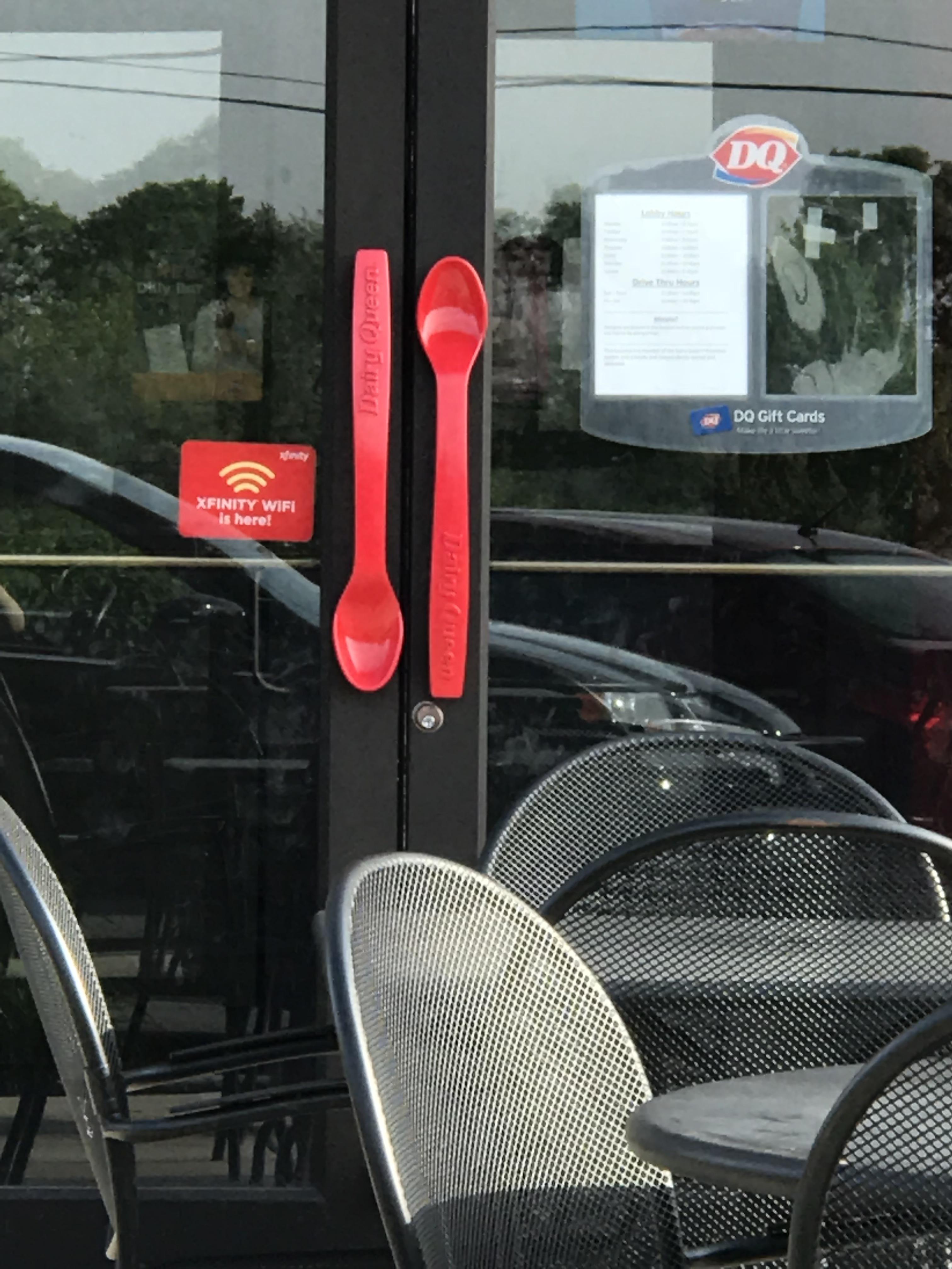 These big red Ice Cream Spoon Door handles at the new Dairy Queen. r