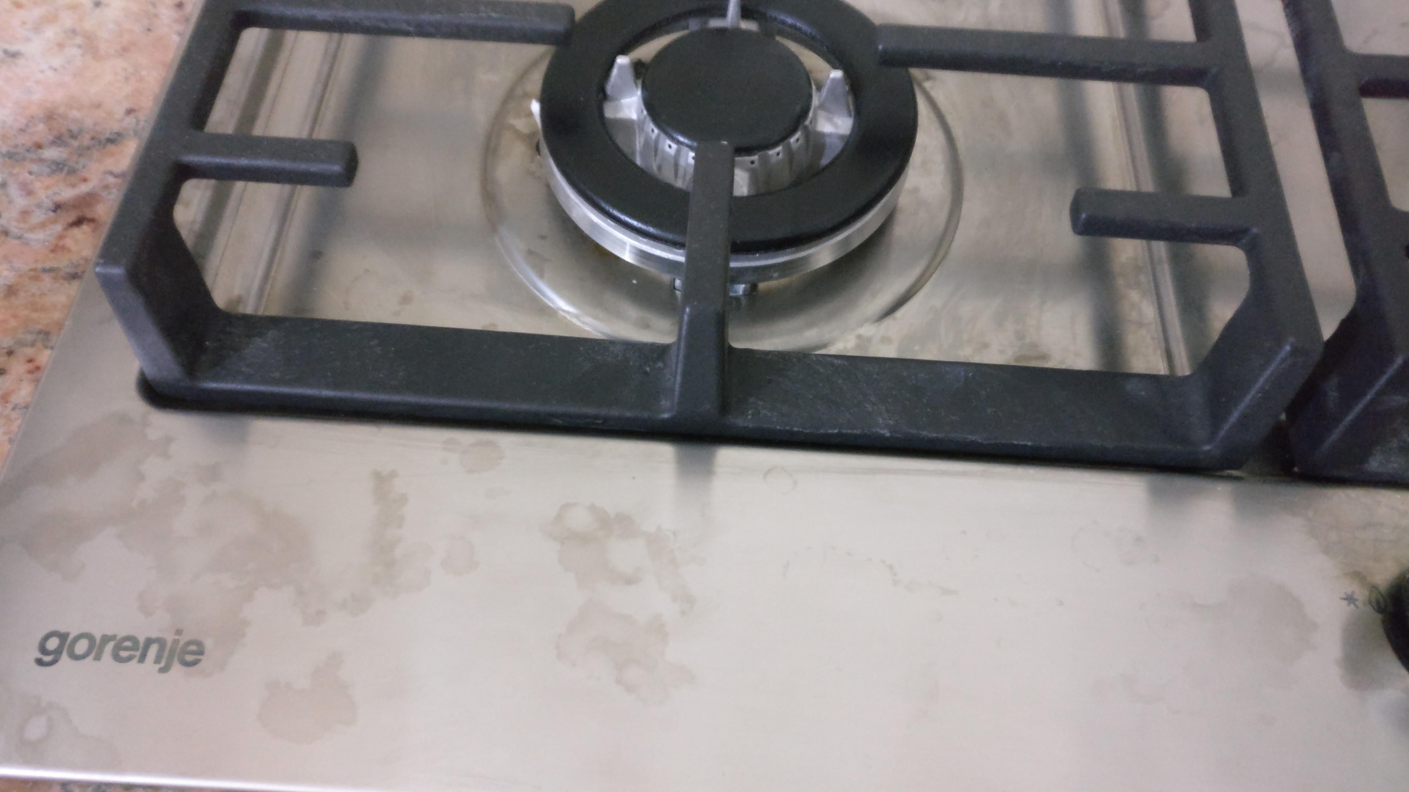 How to clean the stains on this stove top(soap and similar has no