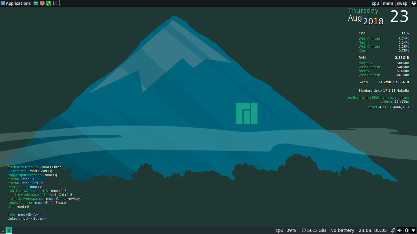 Manjaro Linux i3wm desktop with xfce4panel and i3bar+i3status r/desktops