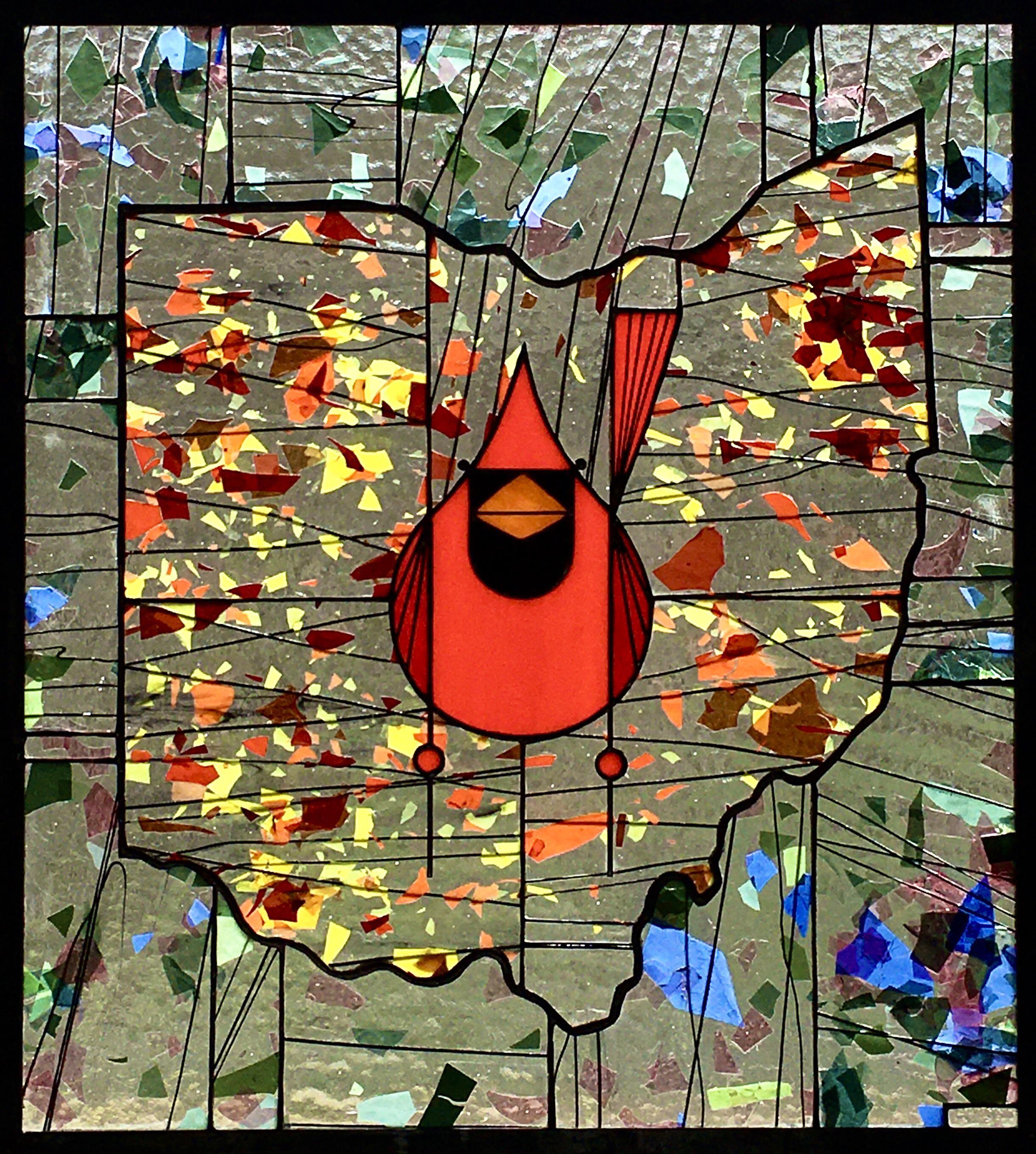 This is a stained glass window I made using the art of Charley Harper