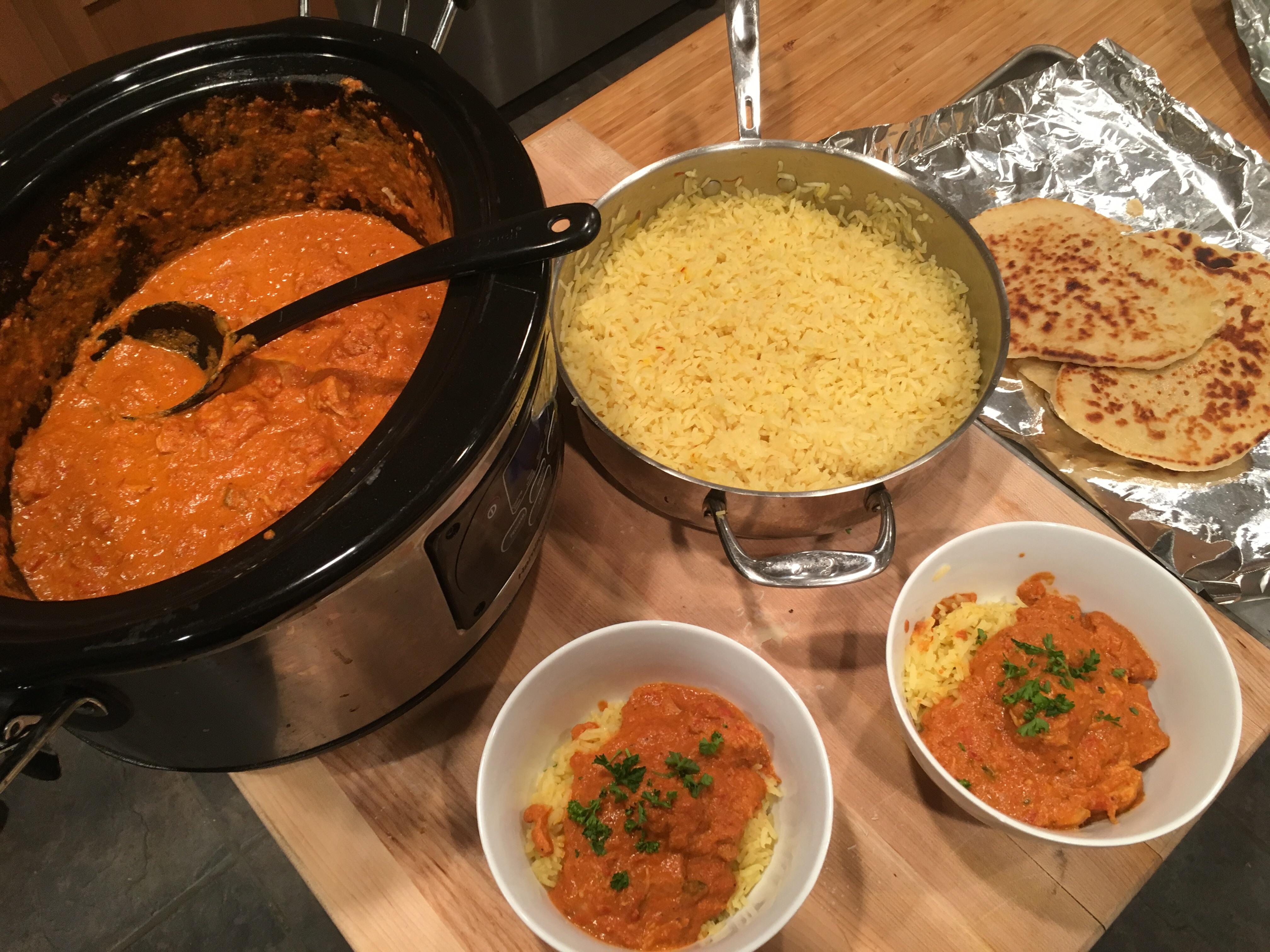 Chicken Tikka Masala with saffron rice and homemade naan r/slowcooking