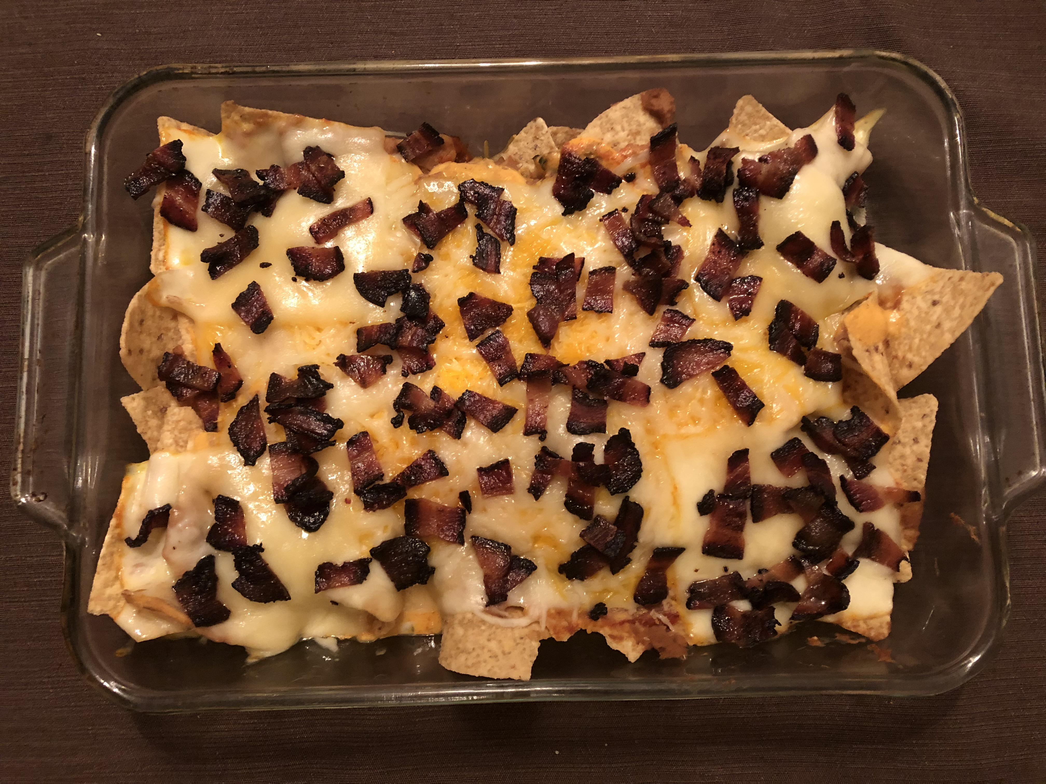 [Homemade] I ate Nachos with Refried Beans (cooked in leftover bacon