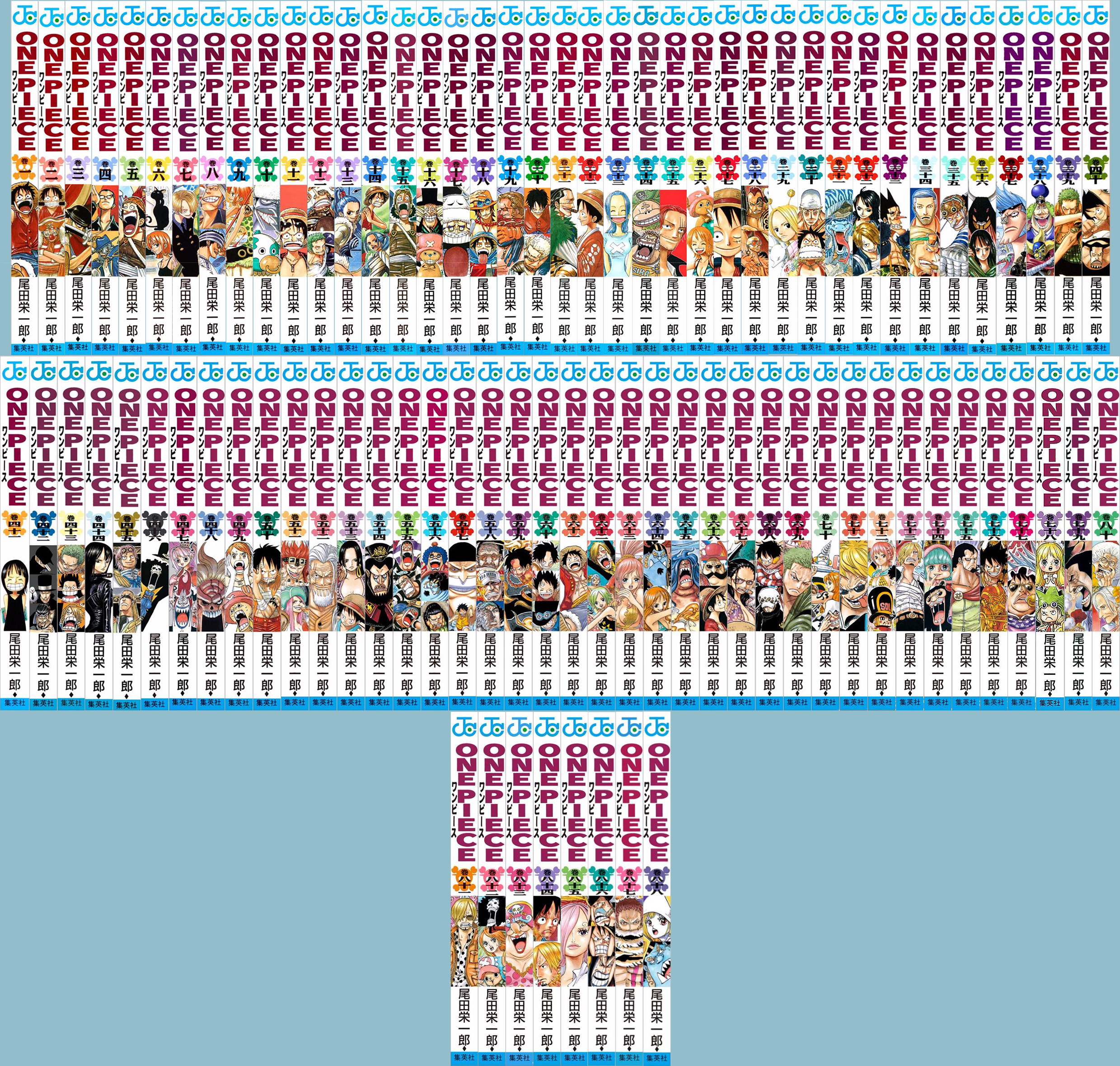 A One Piece Digital Bookshelf All Volumes' Spines Compiled r/OnePiece
