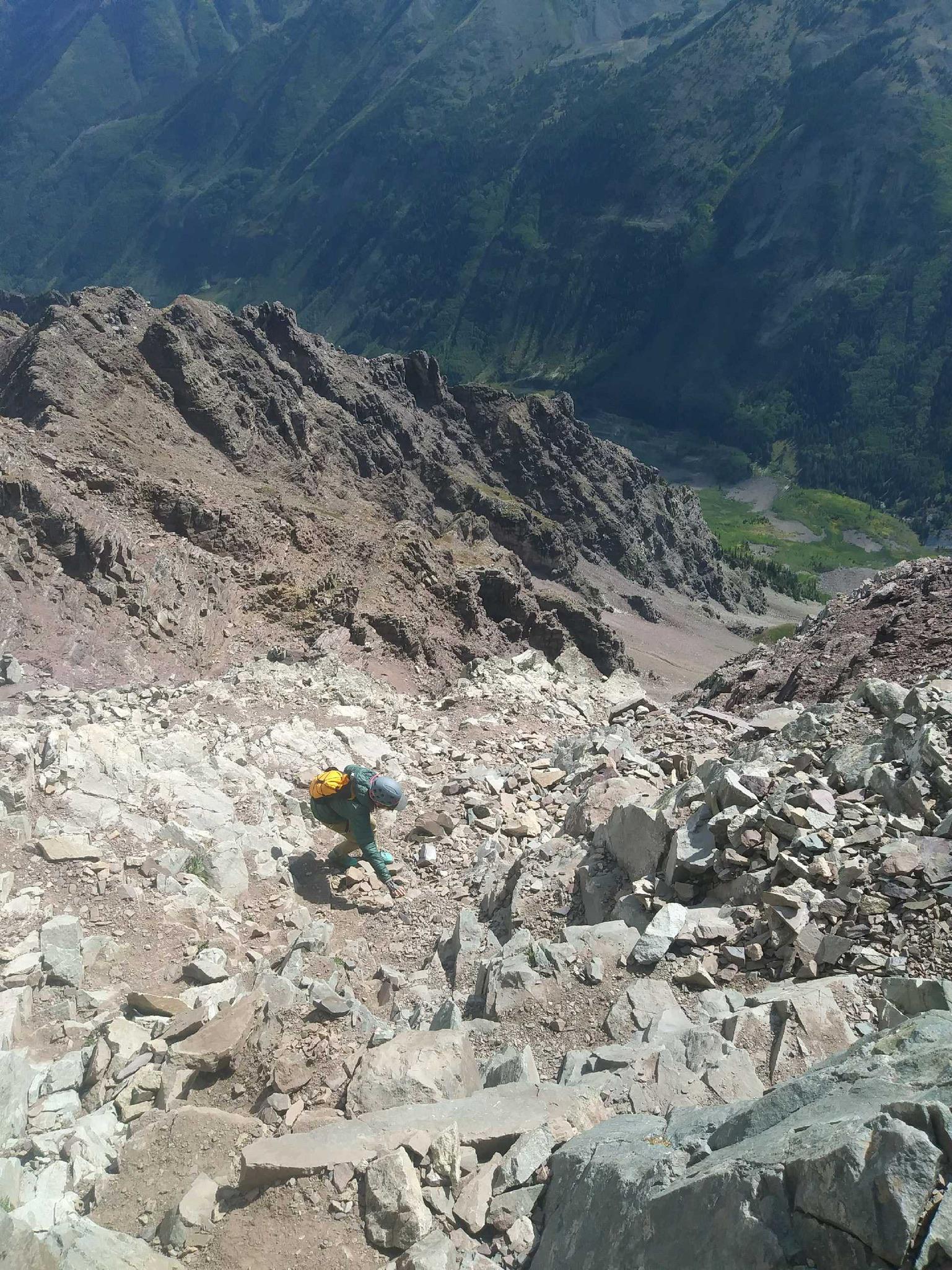 Down climbing pyramid peak 9/9 r/14ers