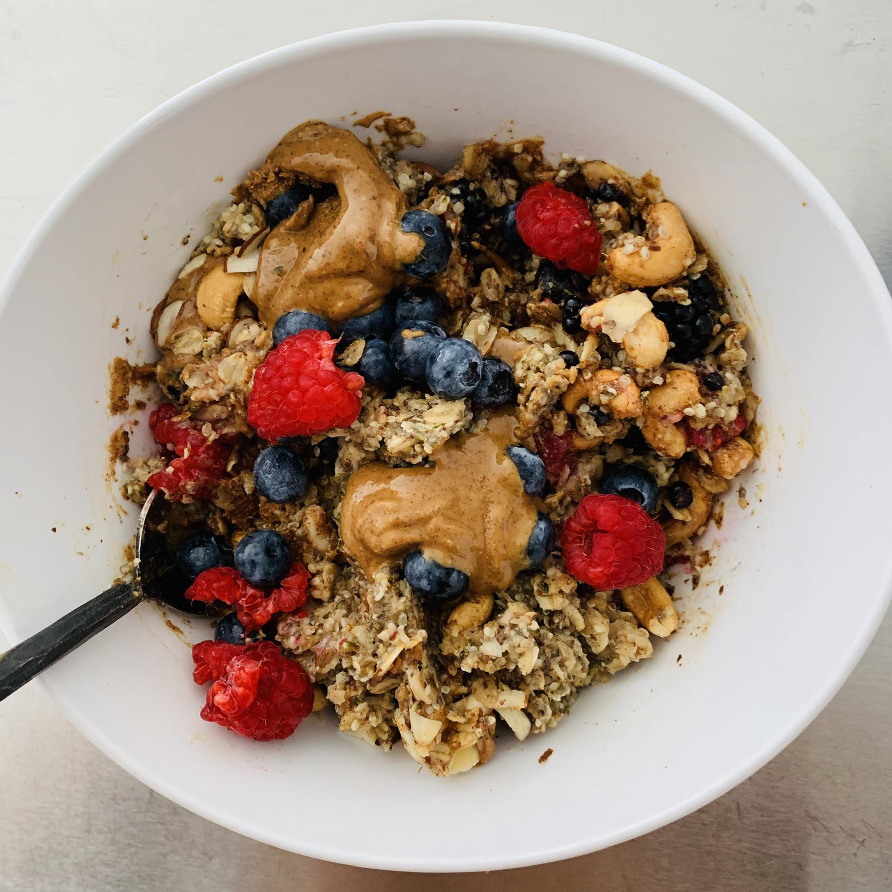 Favorite Breakfast Rolled Oats with Almond Milk, Blueberries