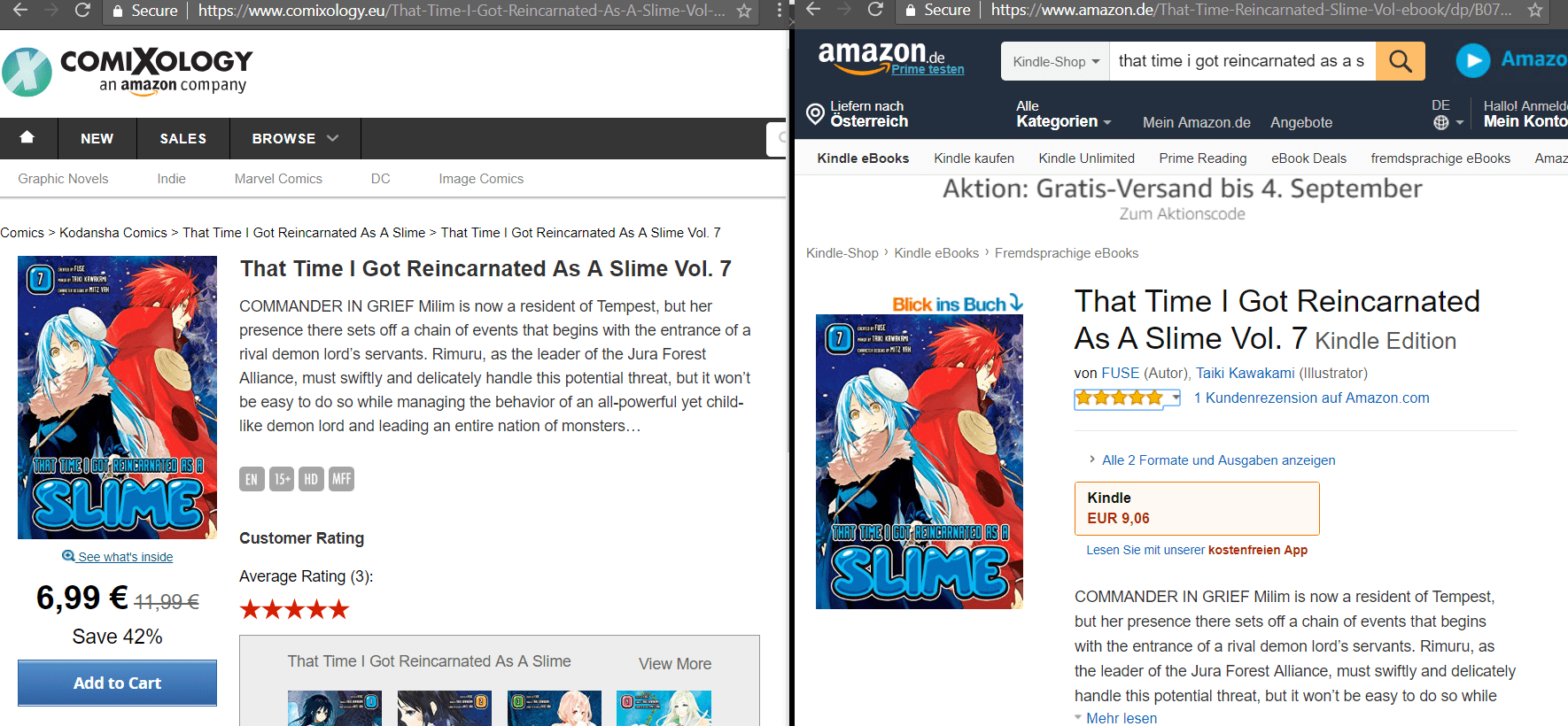 Price difference comixology/kindle any idea why? manga