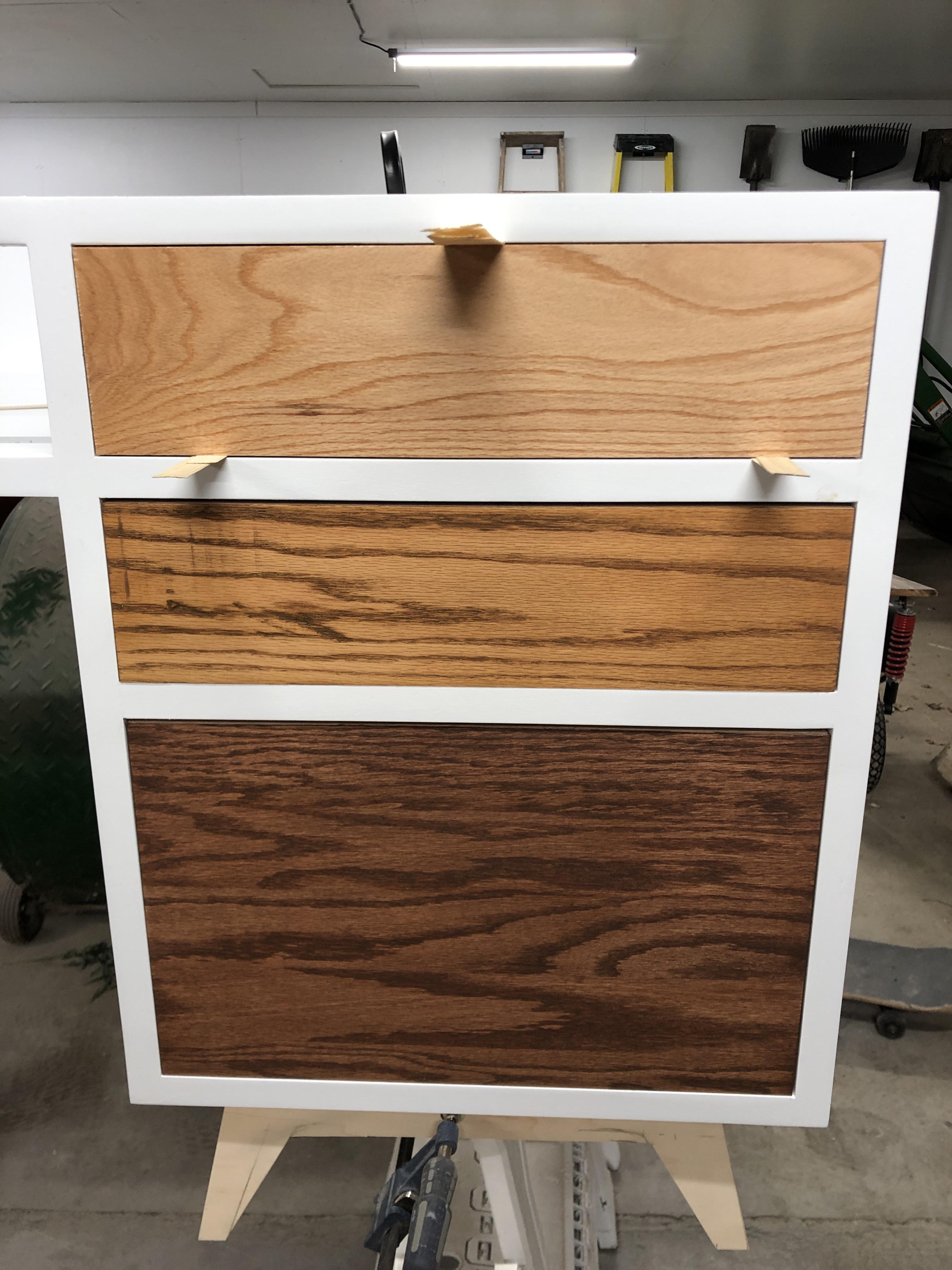 Mid century modern desk in progress. What do you guys think of the gradient stains and the legs