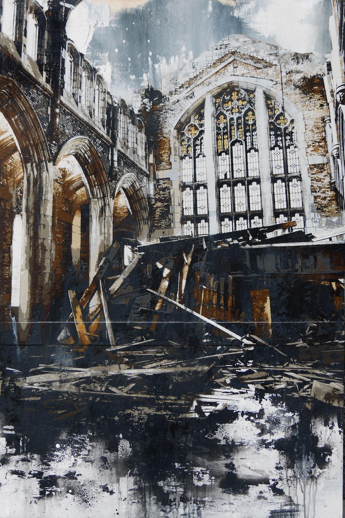 Resurrection, Spray Paint Stencil on Wood Panel, 30" x 45", David