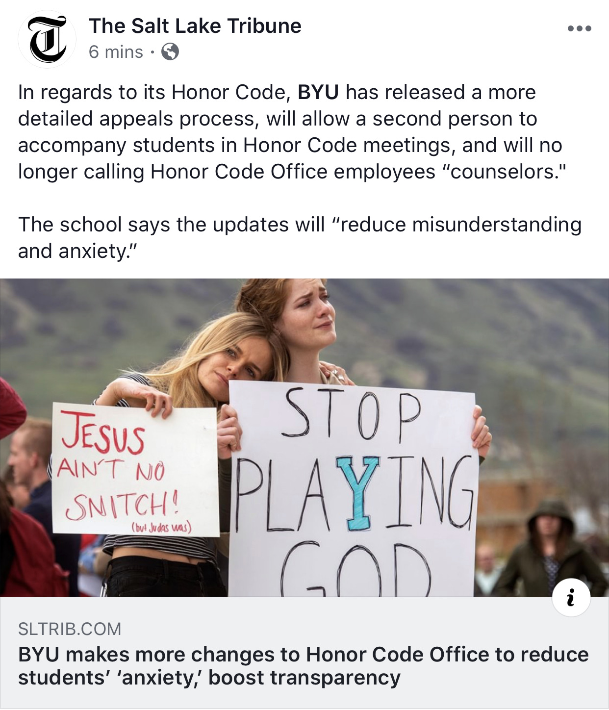 Update to the BYU Honor Code situation. r/exmormon