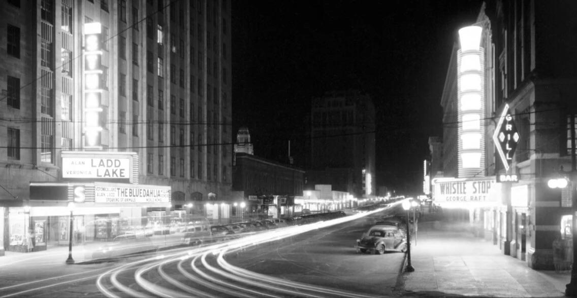 Night view of the Varsity and Stuart Theaters, Lincoln, May 22, 1946 r/NebraskaHistory