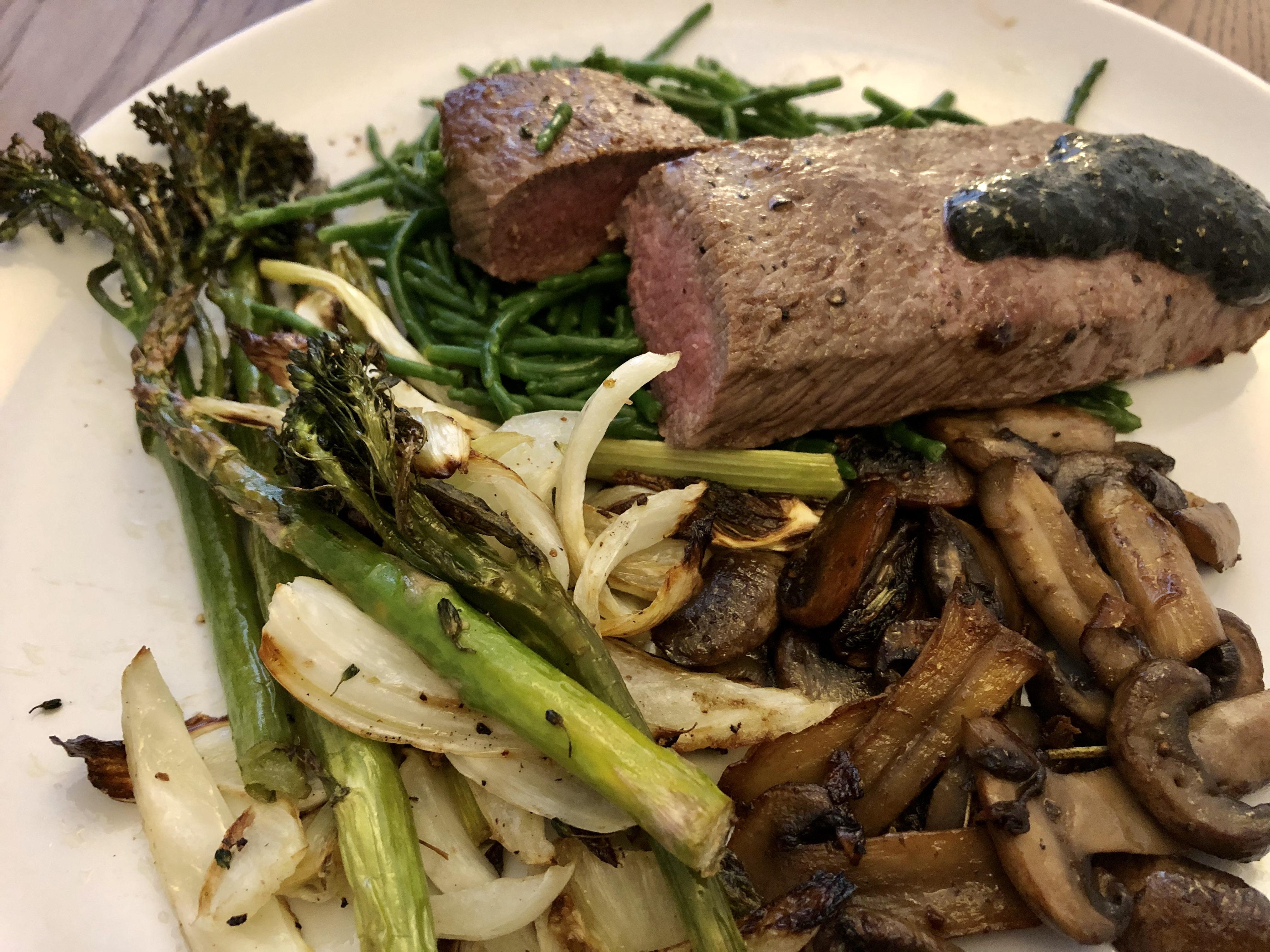 Ok, I even impressed myself with this one. Lamb loin fillet, roasted