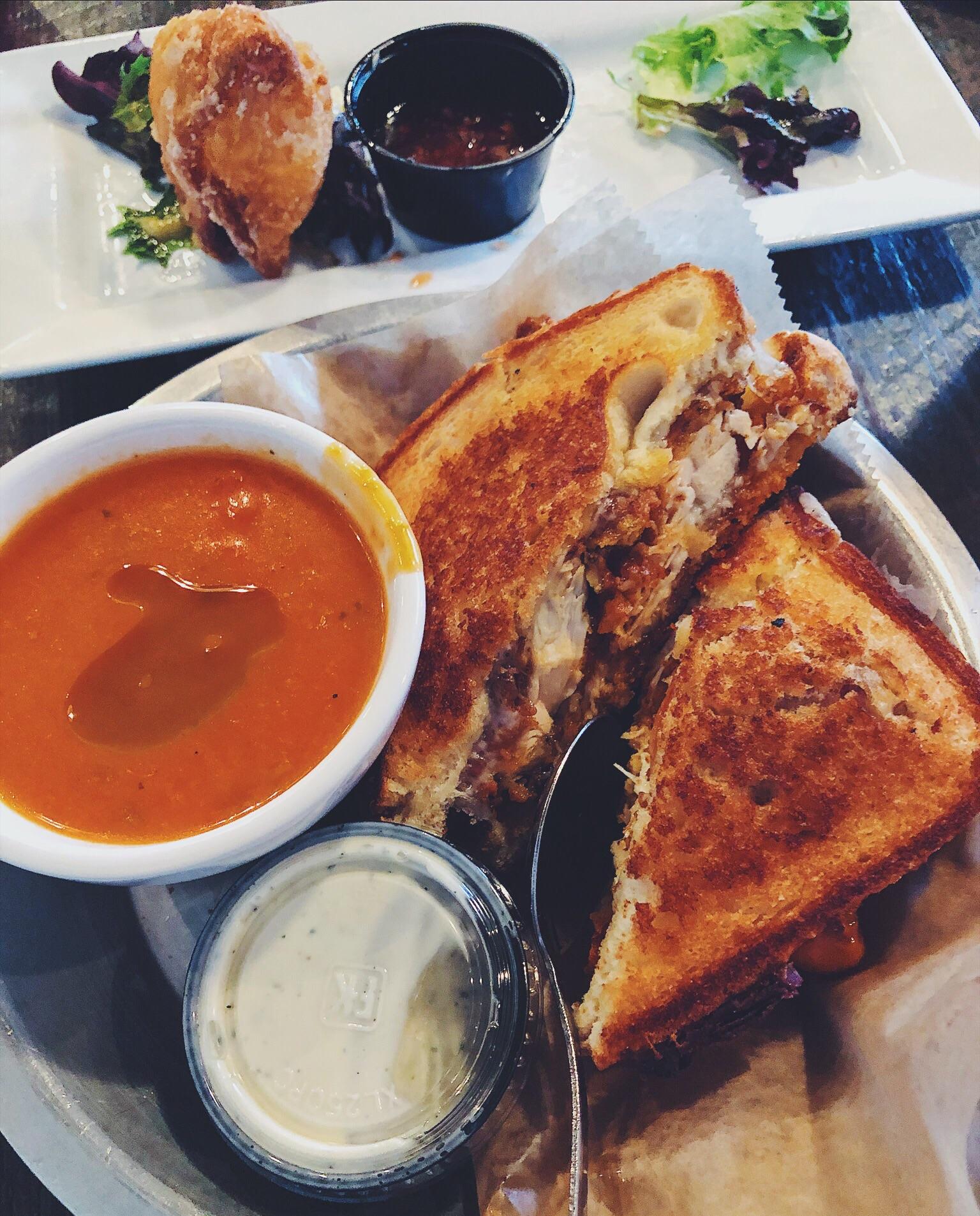 buffalo chicken grilled cheese with tomato soup from MELT in Birmingham