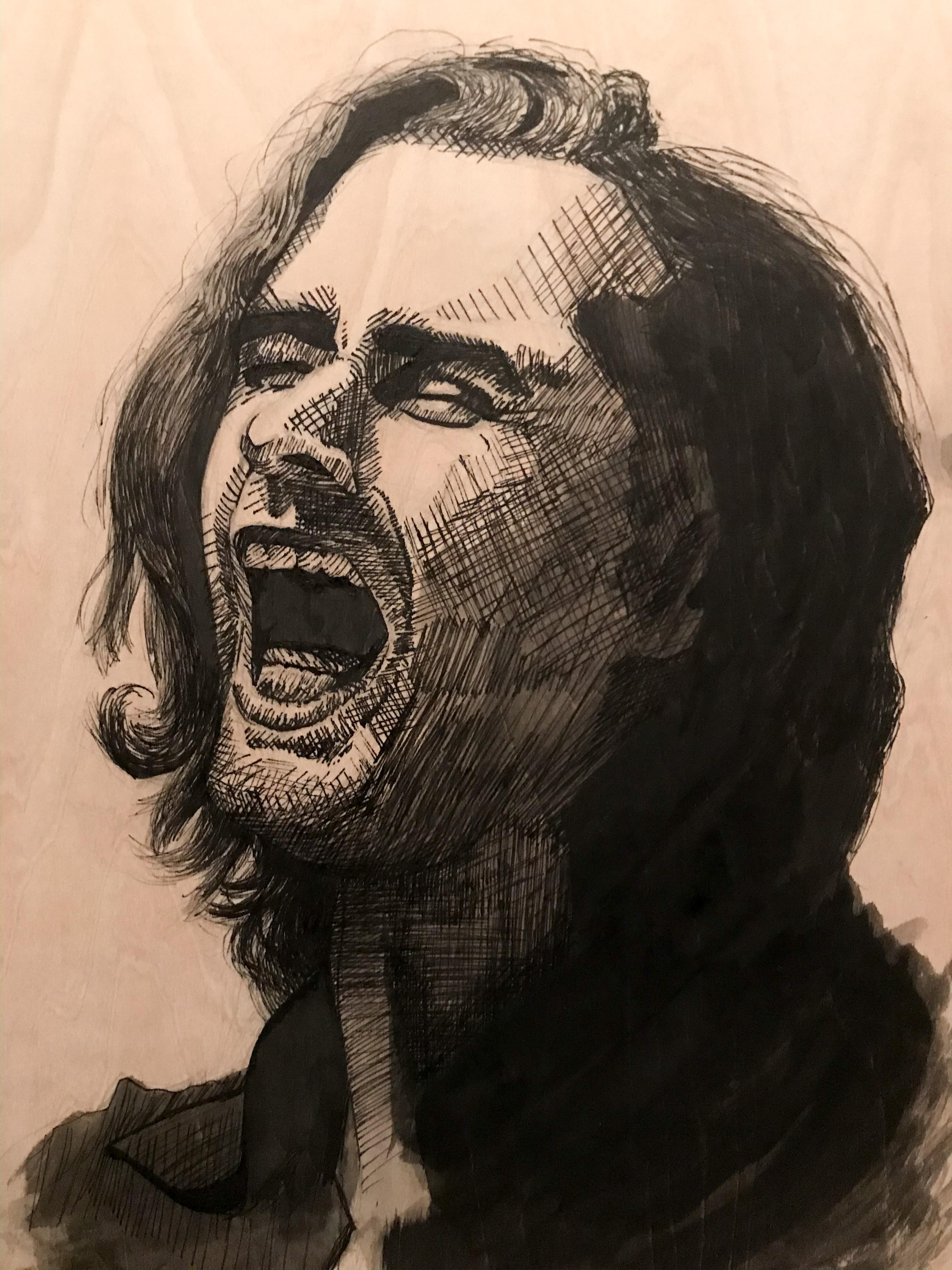 Pen & Ink Drawing on Wood Panel by Me, 2020 Hozier