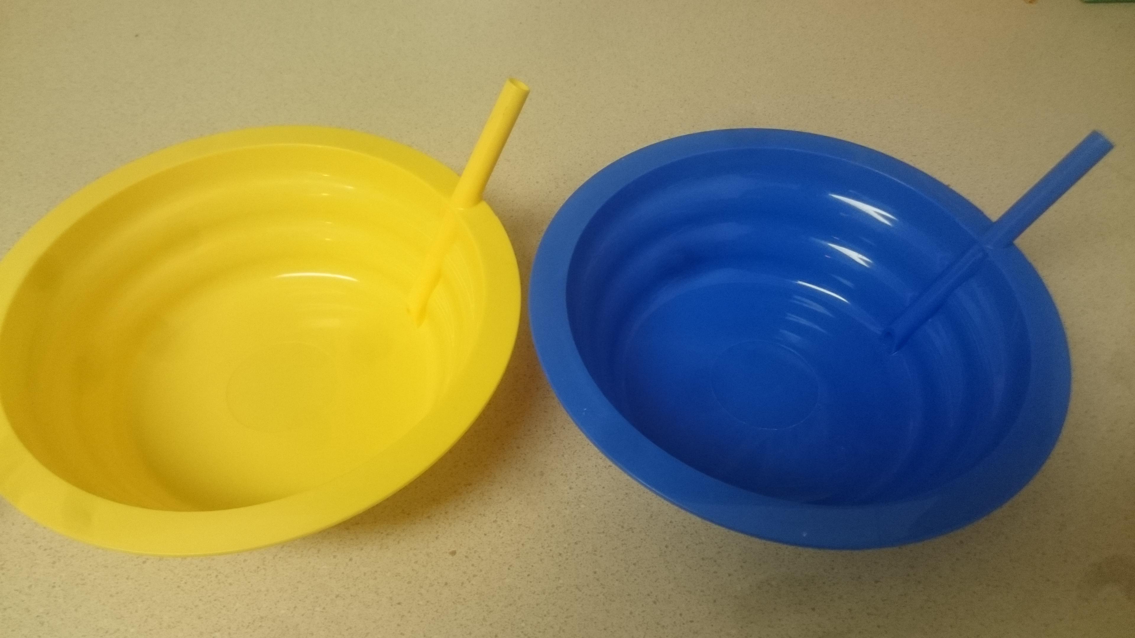 Cereal bowls that have straws attached for the leftover milk. r