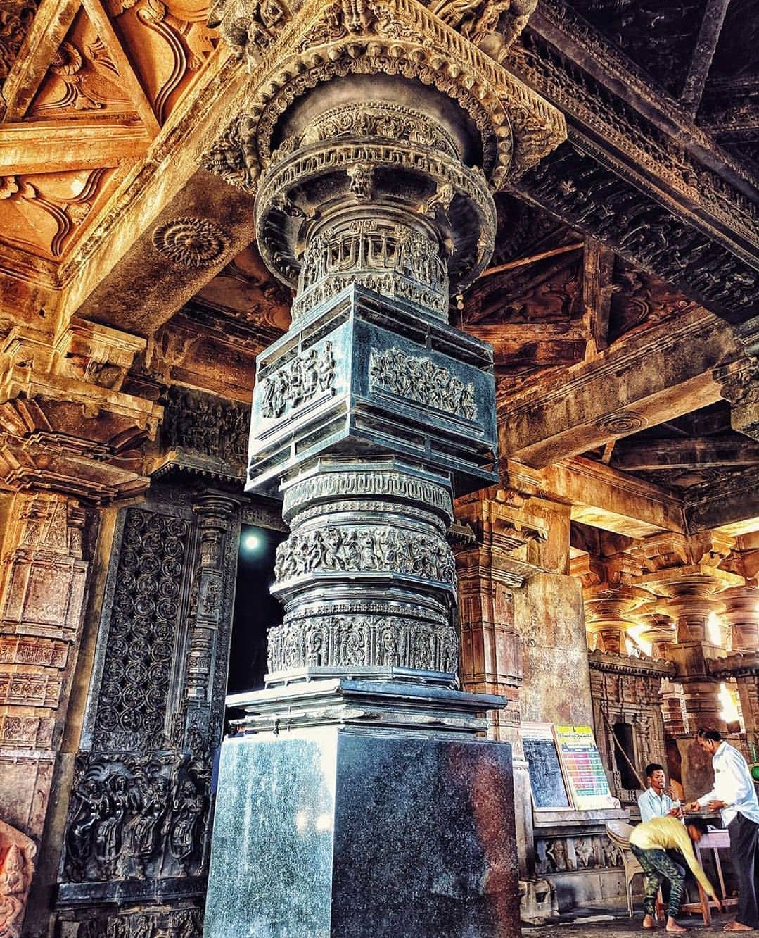 A pillar of black granite carved using chisels in 1213 CE. Warangal