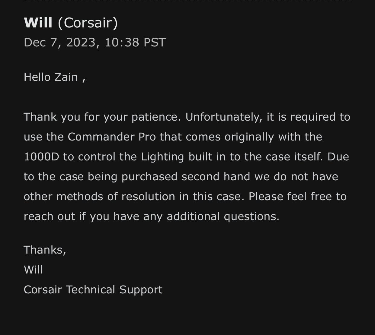 Corsair Customer Service Telling Me To Buy a New Corsair 1000D r/Corsair