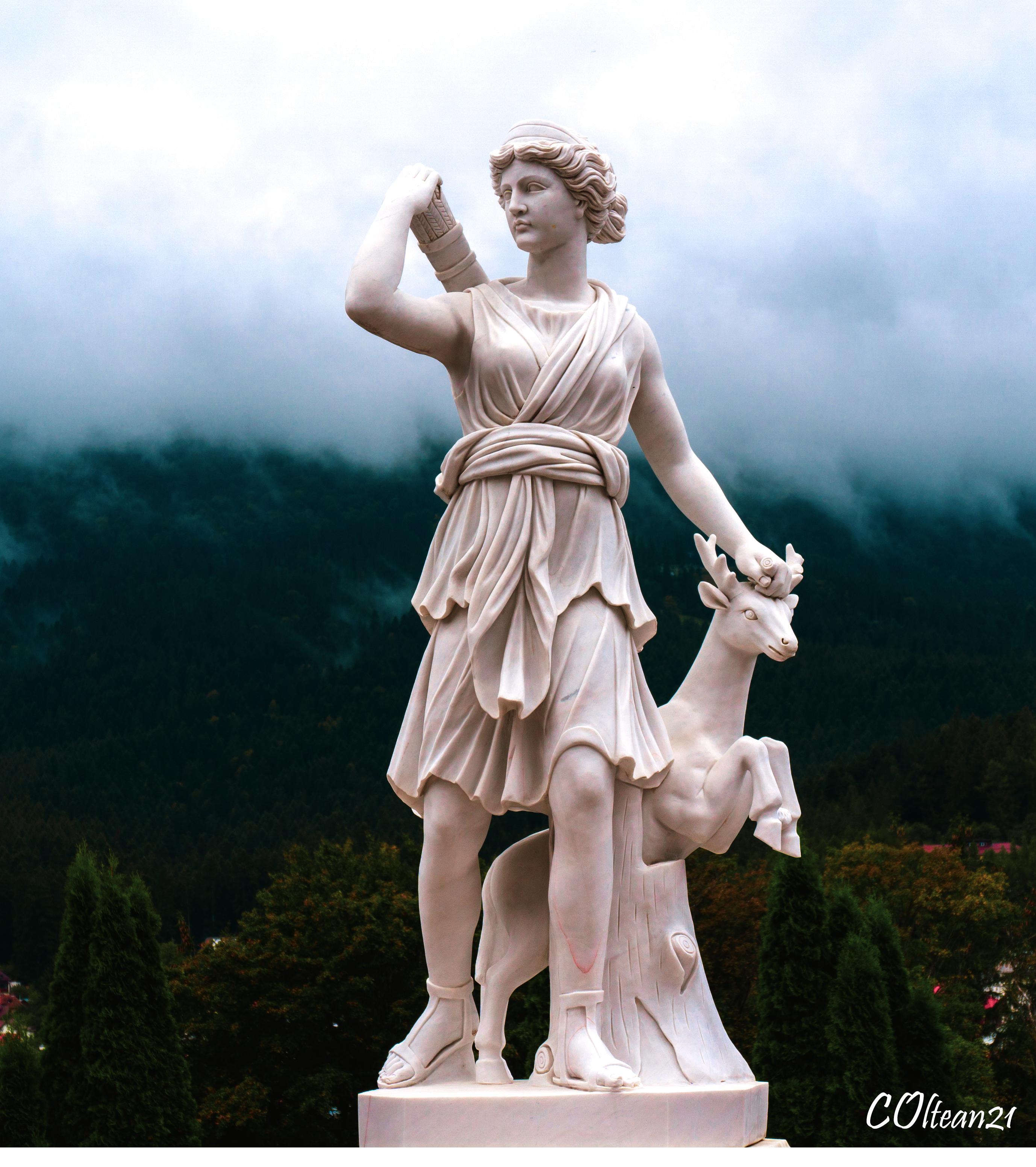 Marble stone statue of Artemis at Cantacuzino Castle in Romania r/pics