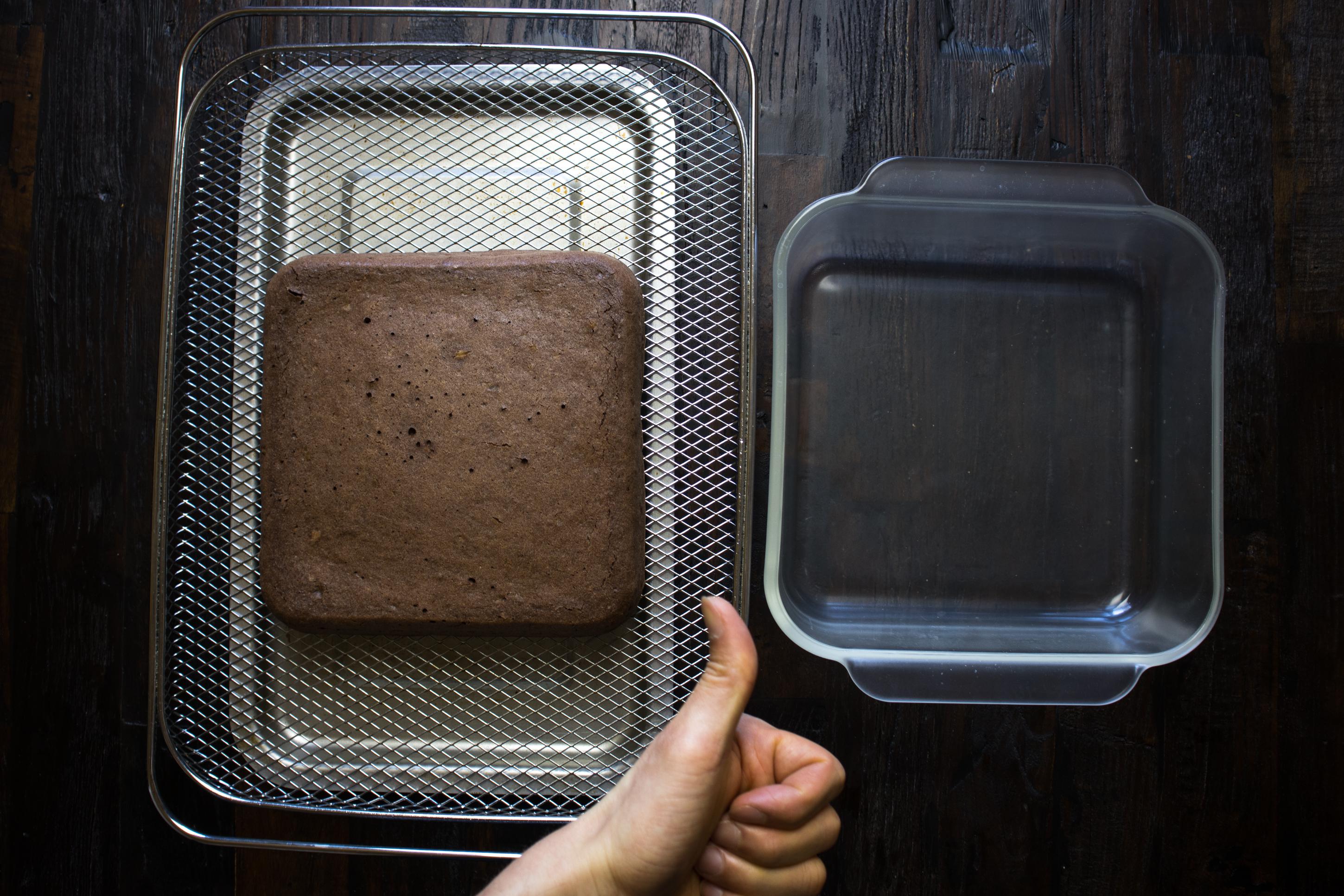 Nonstick glass baking dish from the dollar store. Batter went in dry