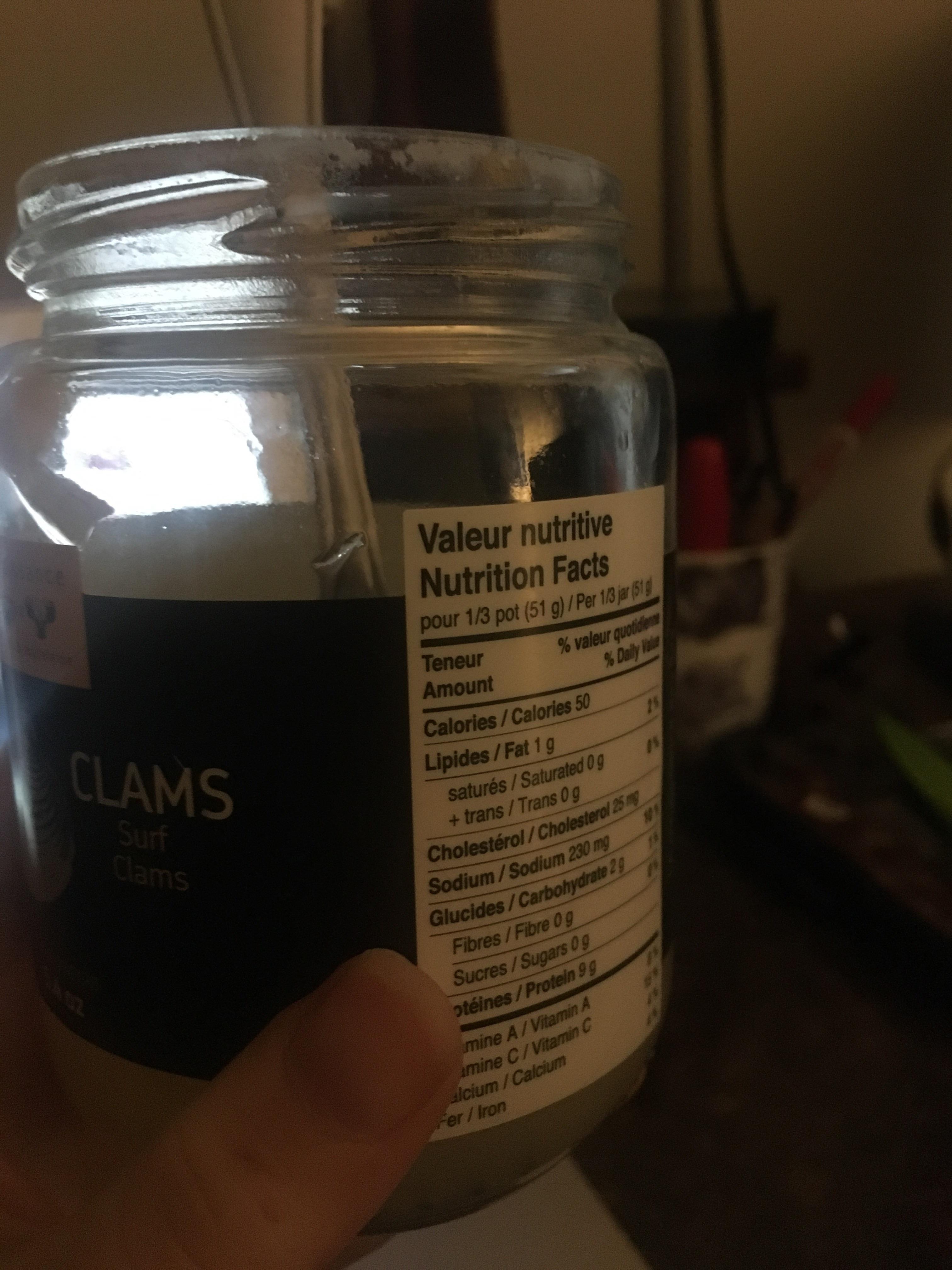 Whole bottle of bar clams, 150 calories and 27 g of protein r