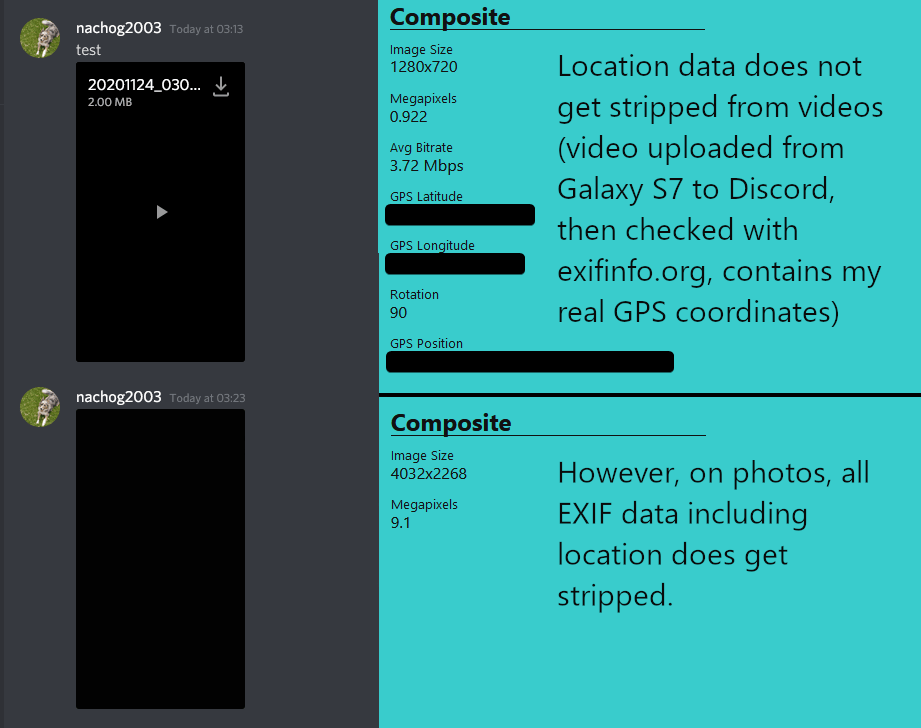 PSA Discord does not strip location data for videos like it does for