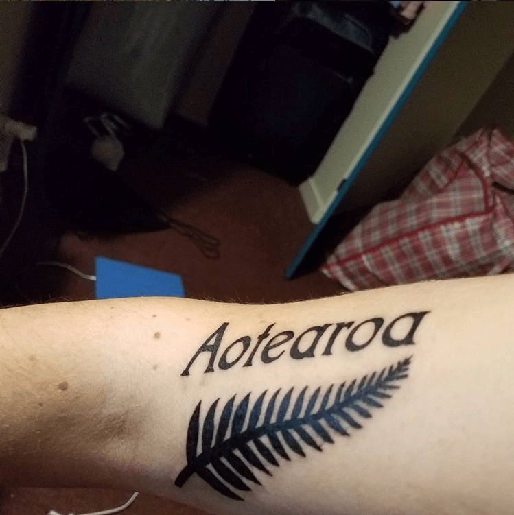 Silver Fern and Māori Name for New Zealand done by Tom Fox at Dissident