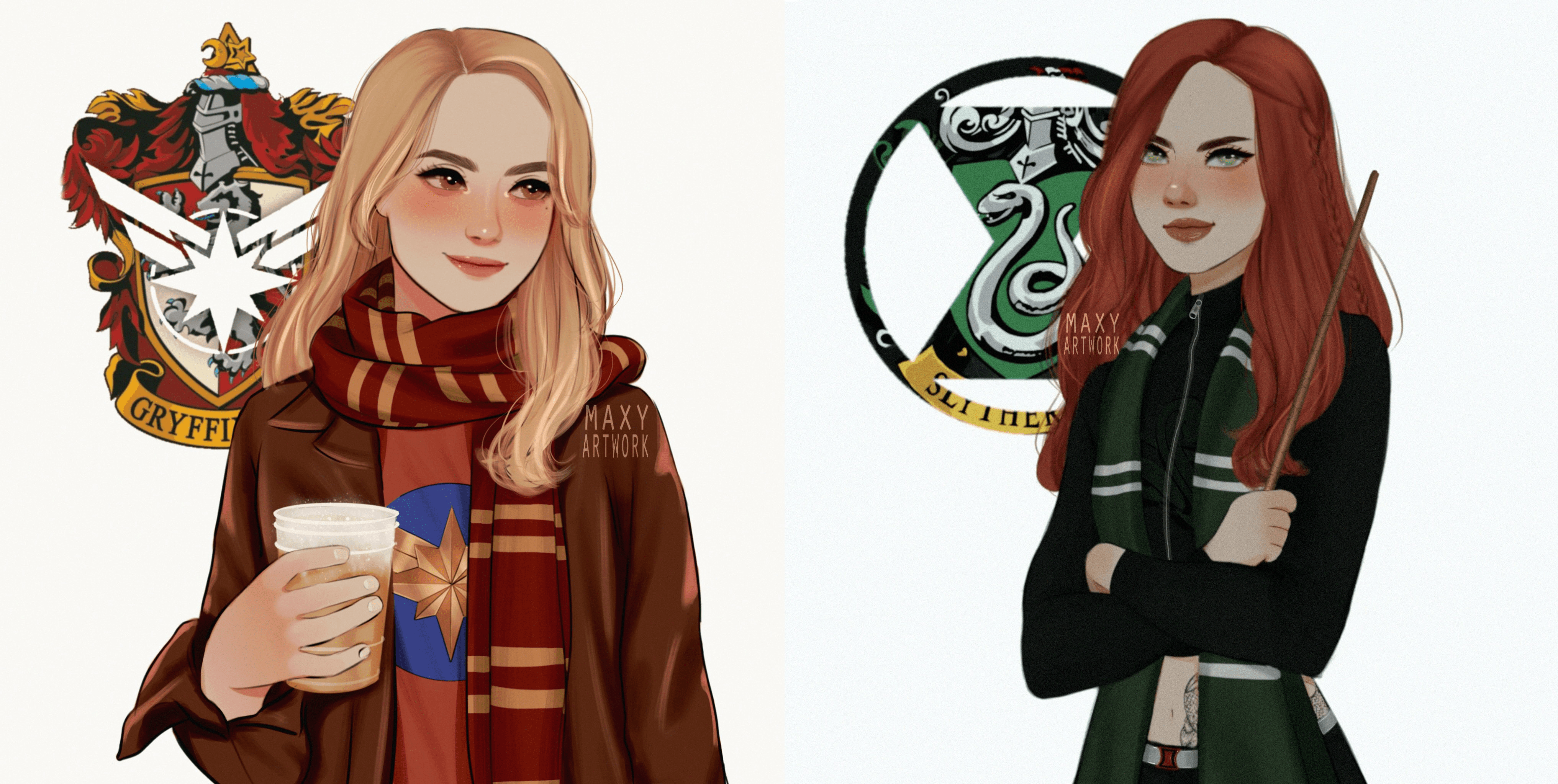 Avengers as Hogwarts houses, Carol Danvers as Gryffindor and Natasha