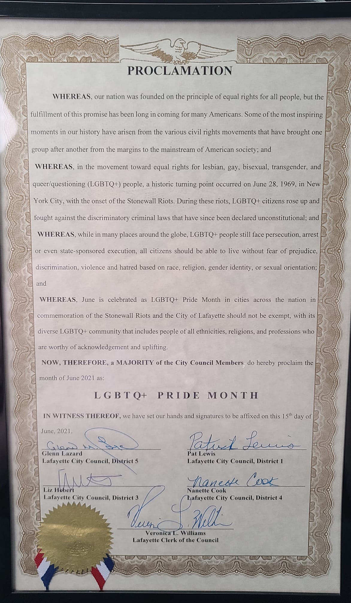 PROCLAMATION Lafayette LGBTQ+ Pride Month 2021 r/Acadiana
