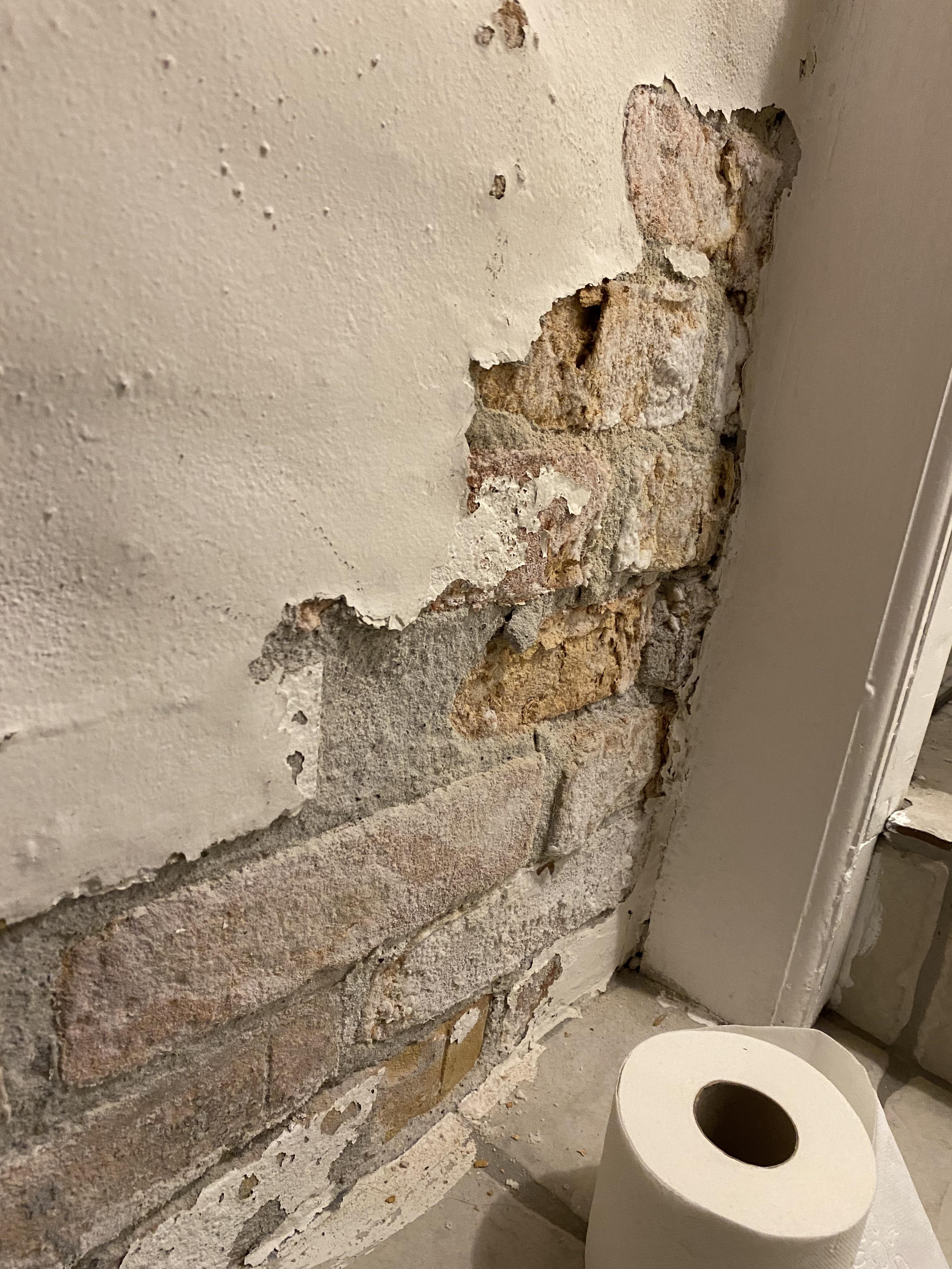 Paint chips off, mysterious white, soft, powdery substance on the tiles