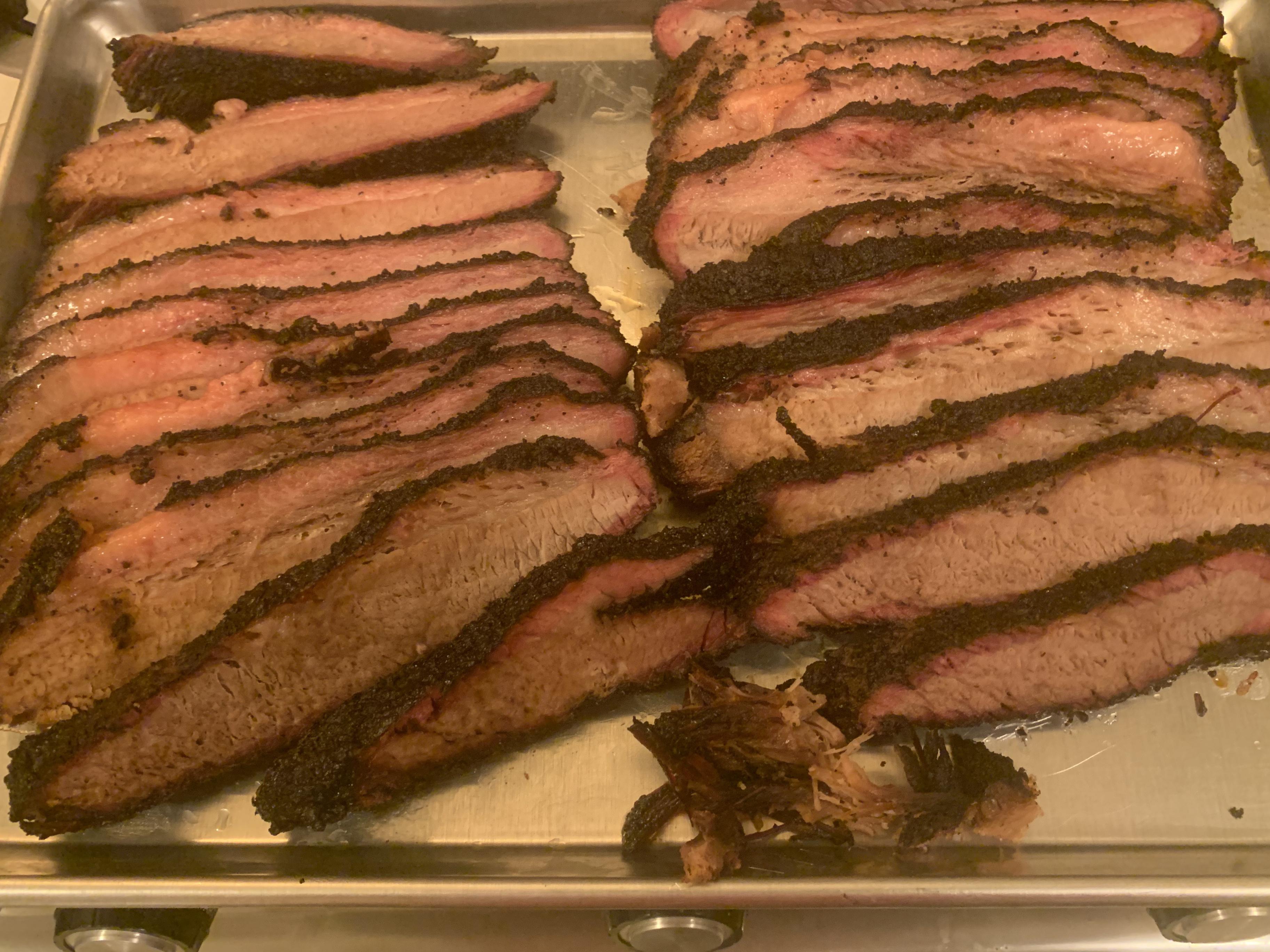 Brisket on knock off weber w/snake method sliced! r/smoking