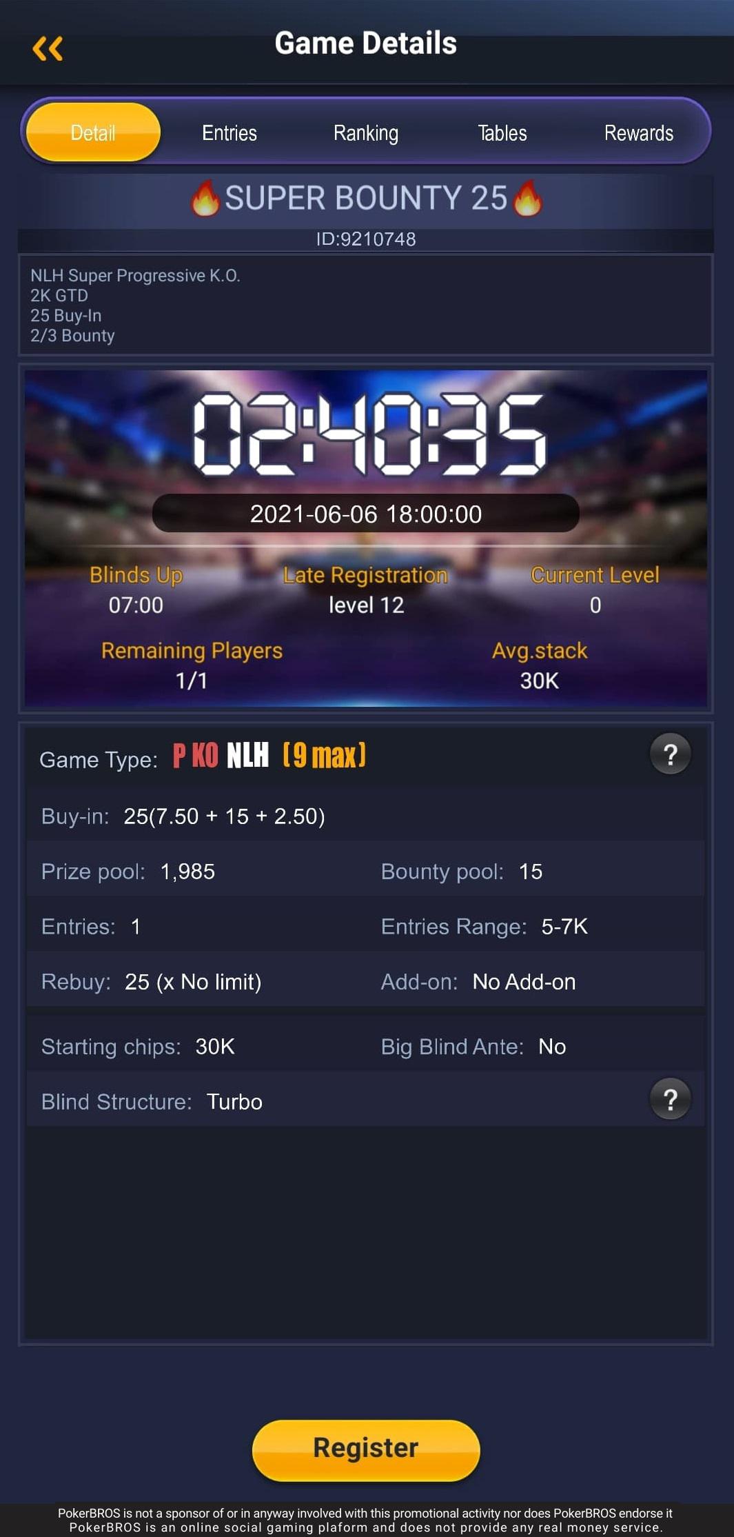 Super Bounty MTT starting in just over 2h in Poker Clubs