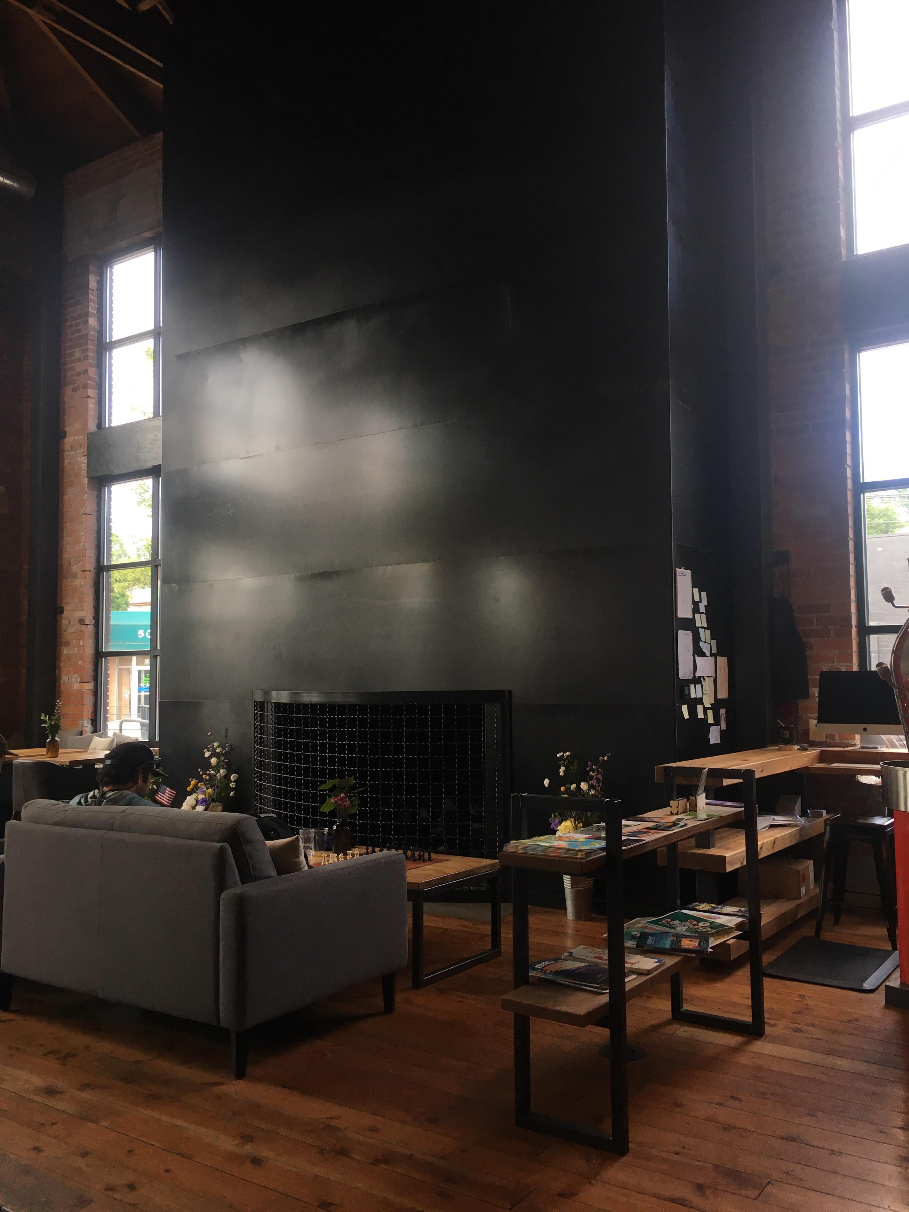 This absolute unit of a fireplace at Coeur D’Alene Coffee Co. r