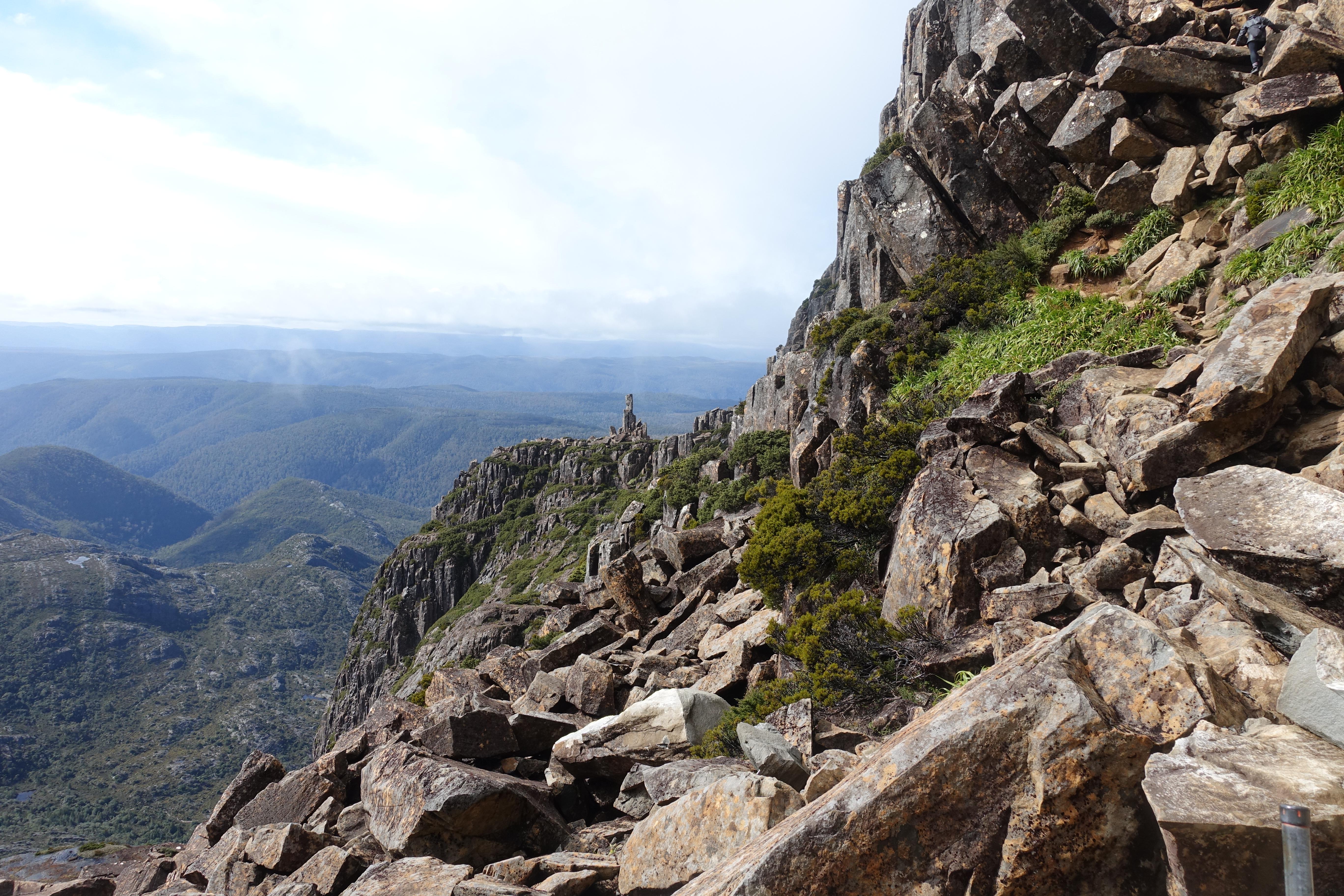 Rocky scramble up to the summit of Cradle Mountain in Tasmania