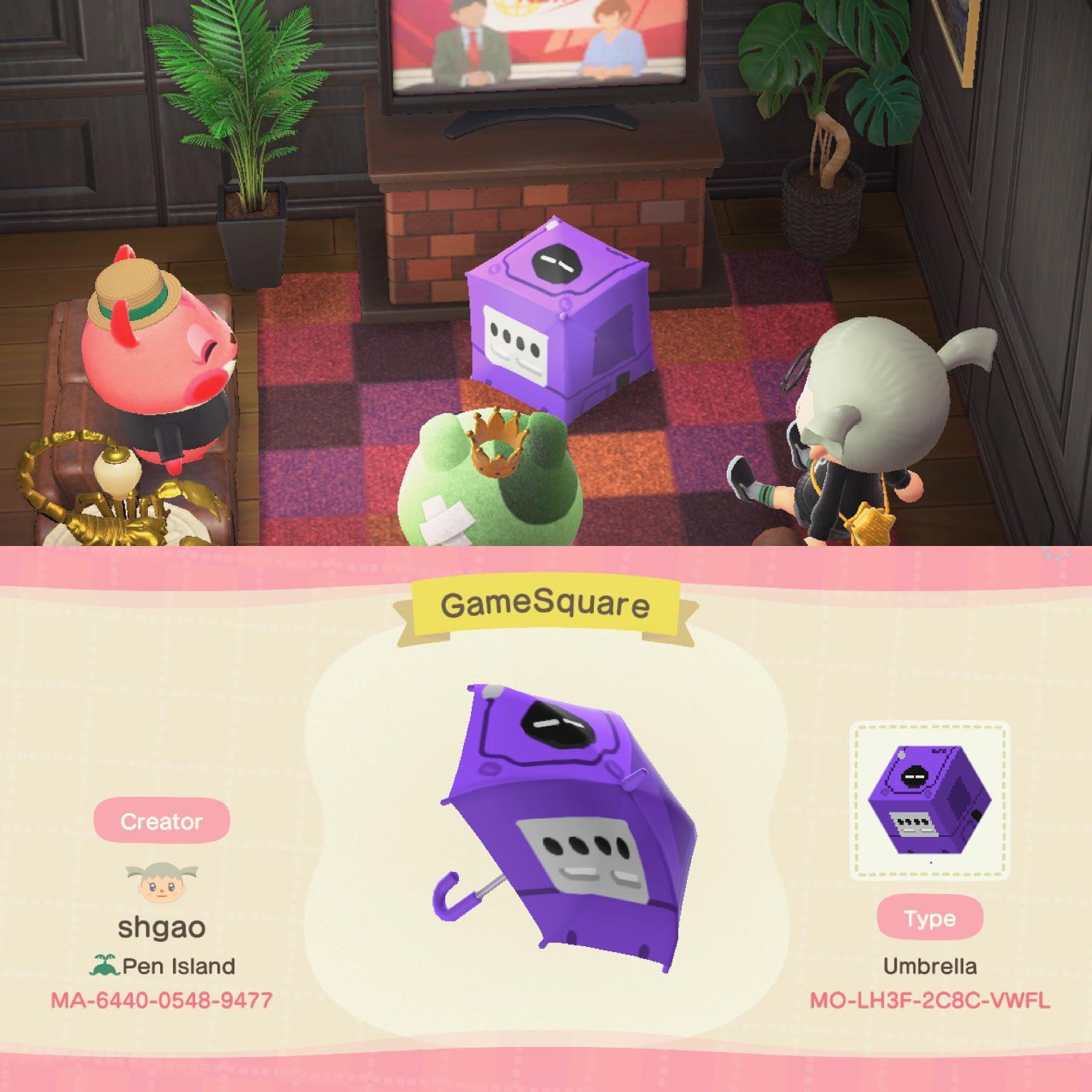 A GameCube umbrella for you and your villagers to play Animal Crossing