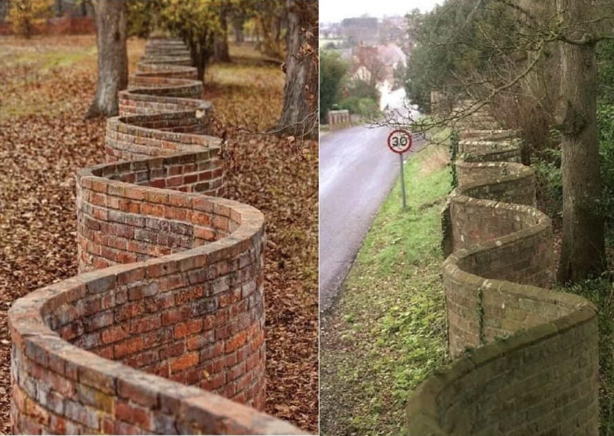 In England you sometimes see these "wavy" brick fences. And curious as