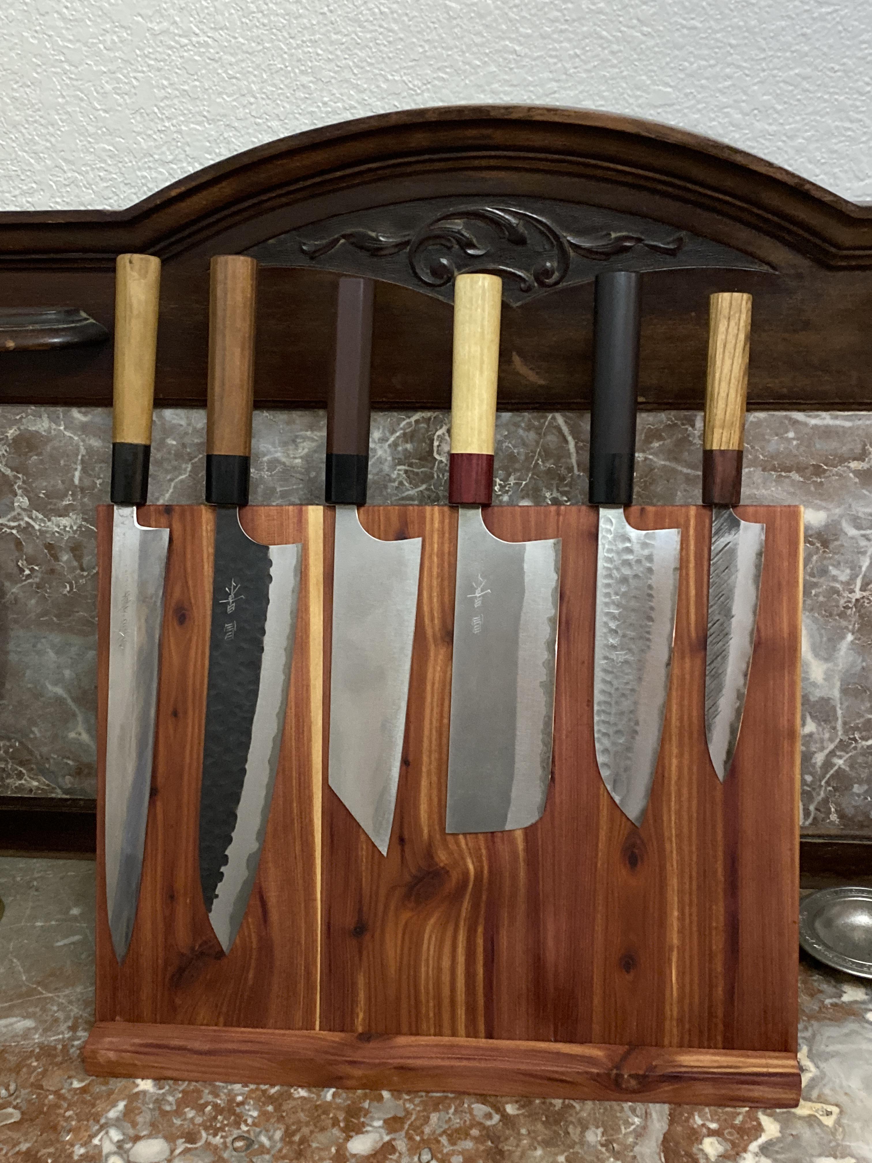 knife stand I made from roughcut cedar. r/chefknives