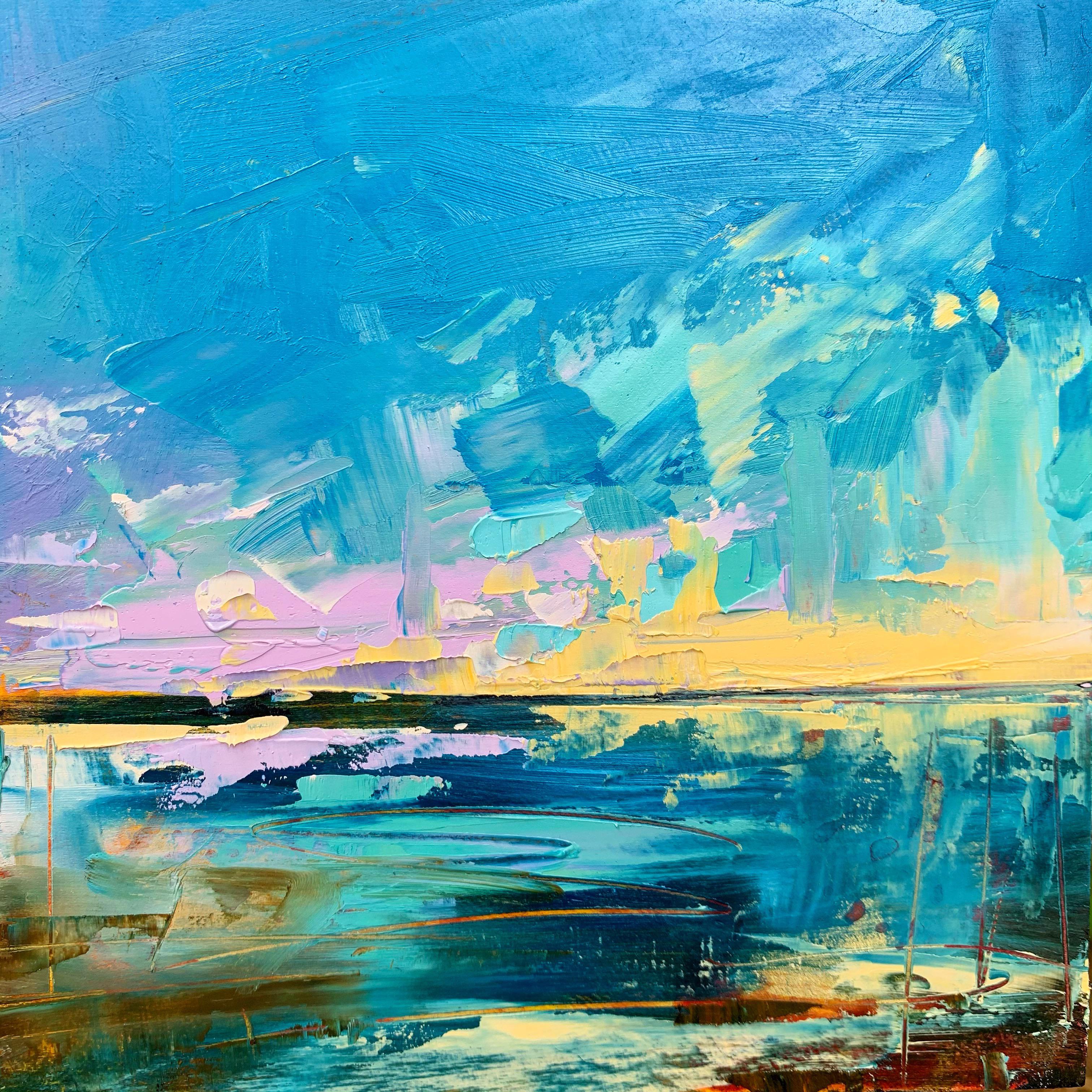 Coastal abstract oil painting on wood 6x6 r/AbstractArt