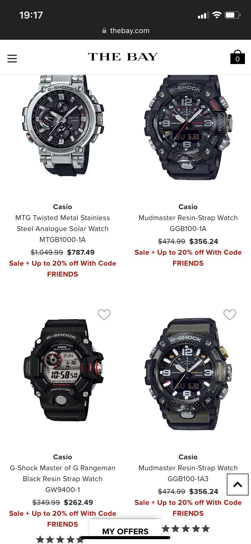 Fellow Canadians, The Bay has GShocks on sale + 20 off including MTG