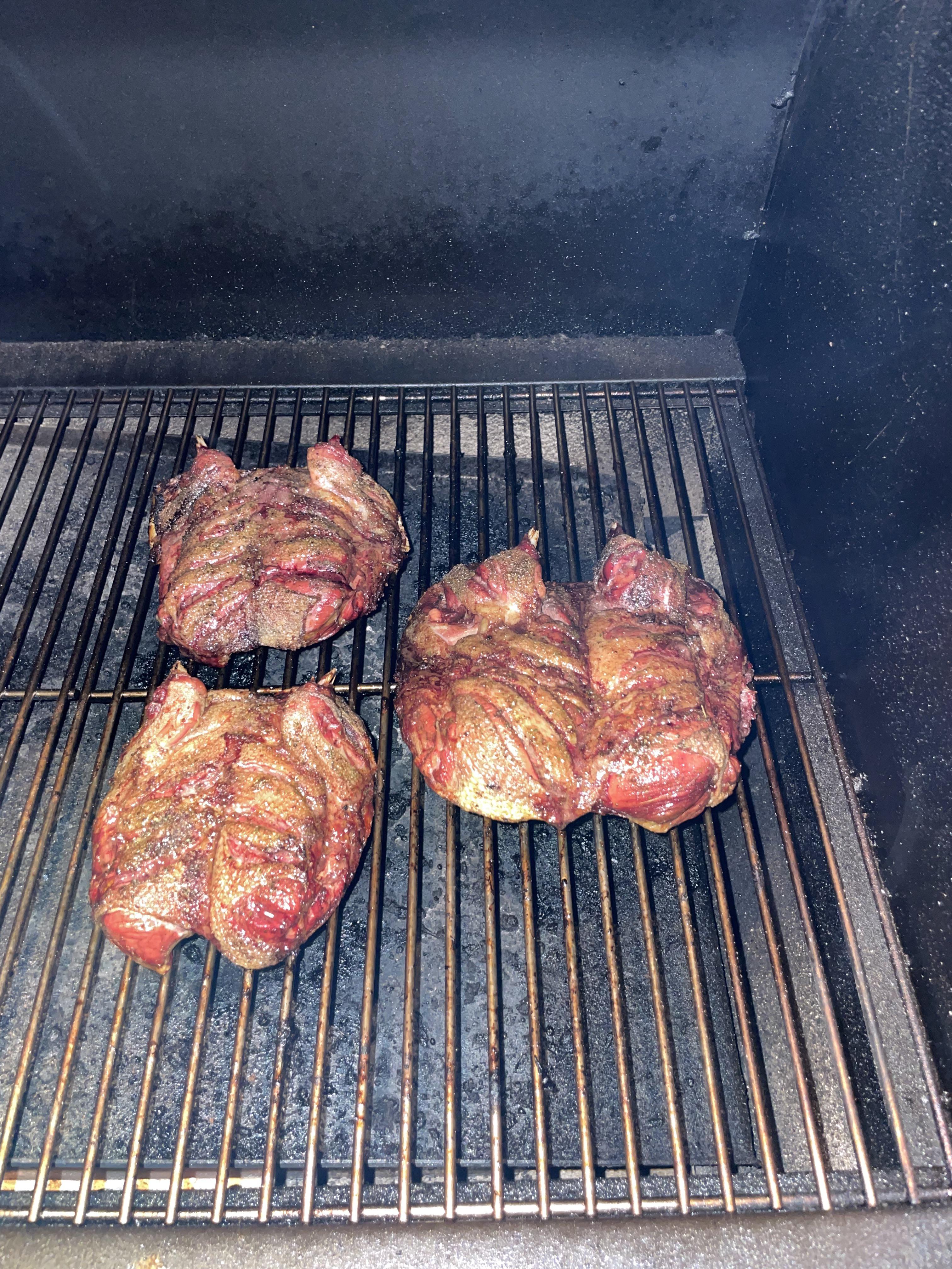 Spatchcock duck on the pellet grill. Last ducks of the season. r