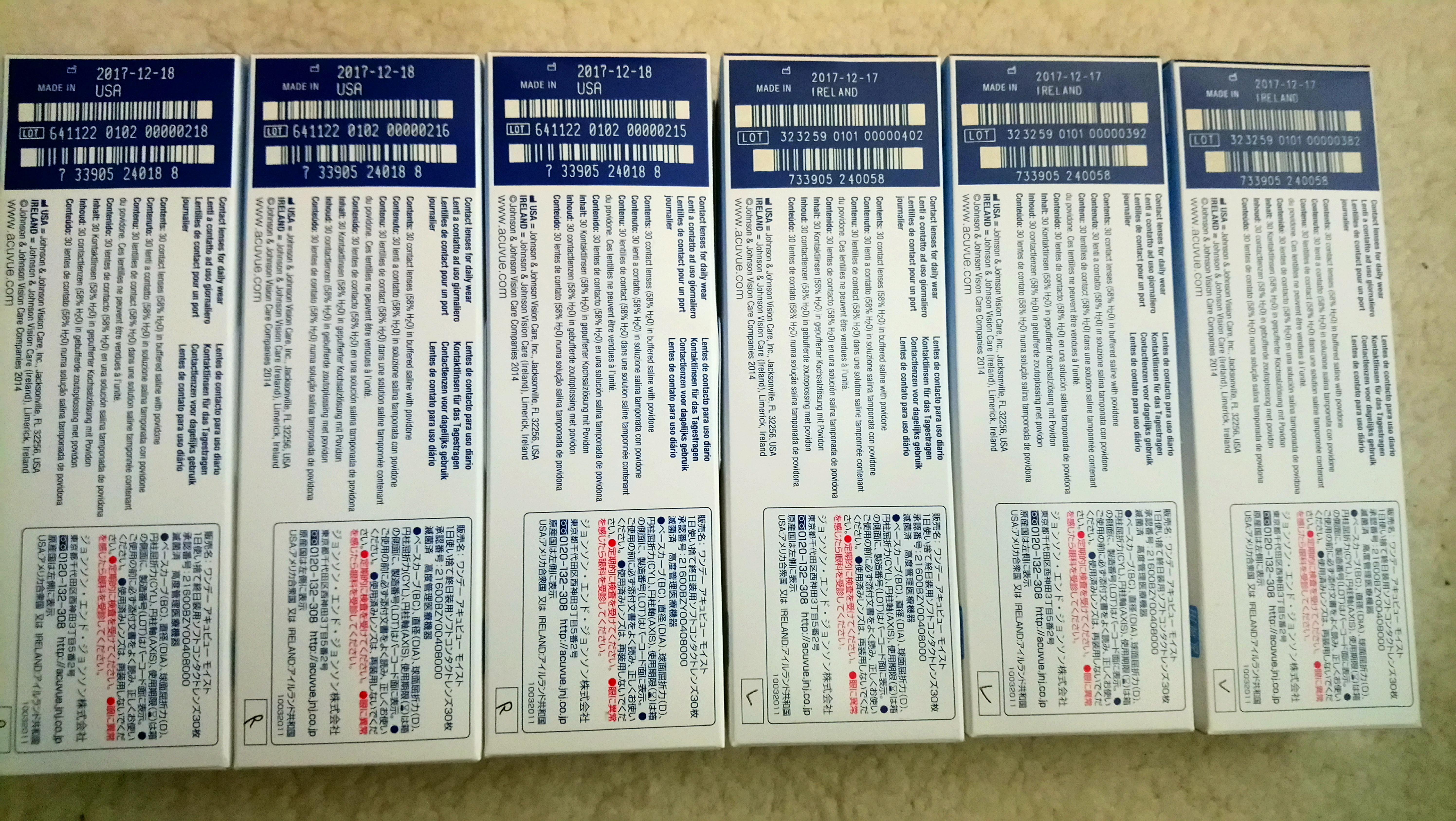 My right eye contact lenses are made in the USA but my left are made in