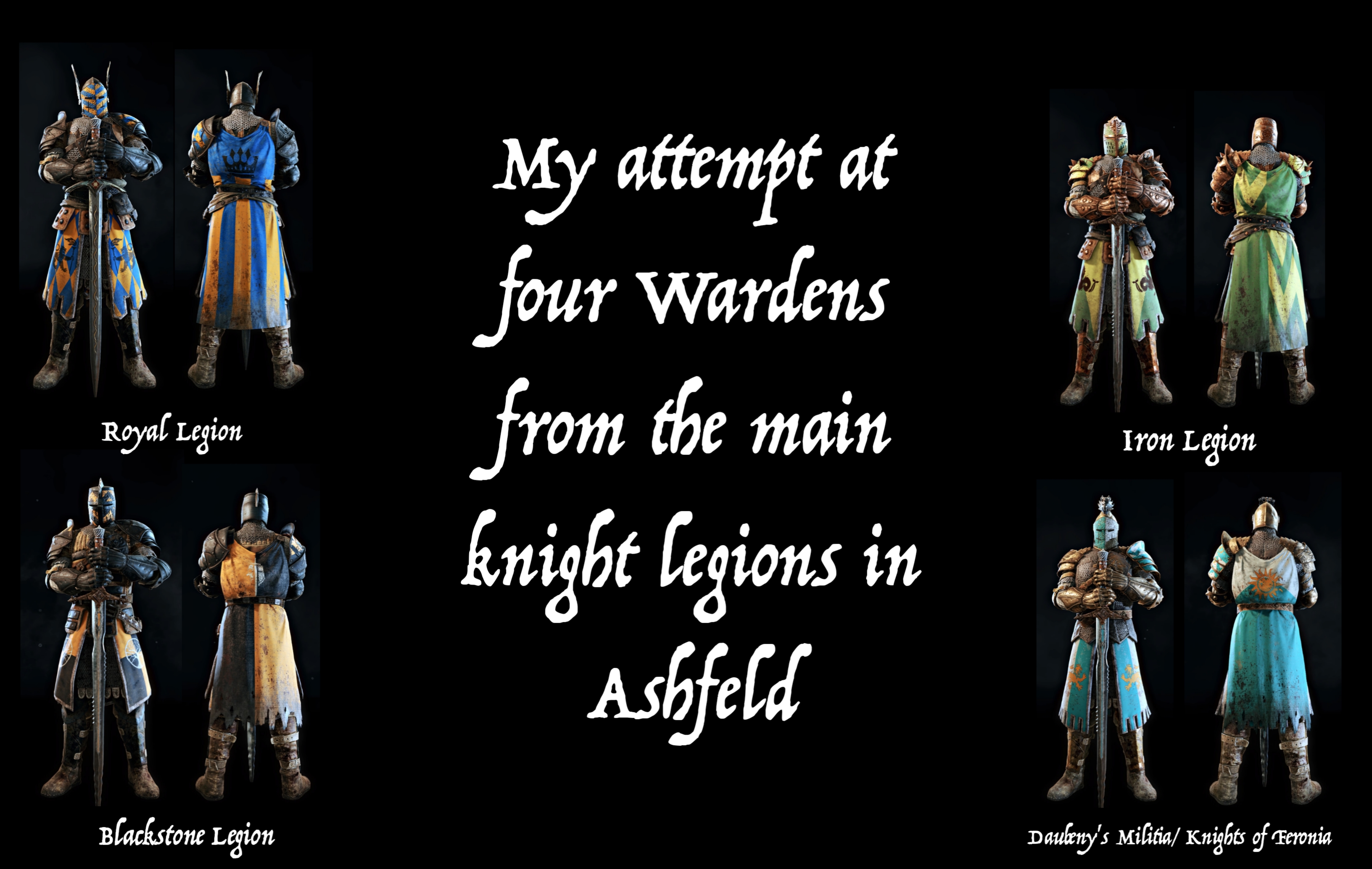 My attempt at four Wardens from the main knight legions in Ashfeld. r/ForFashion