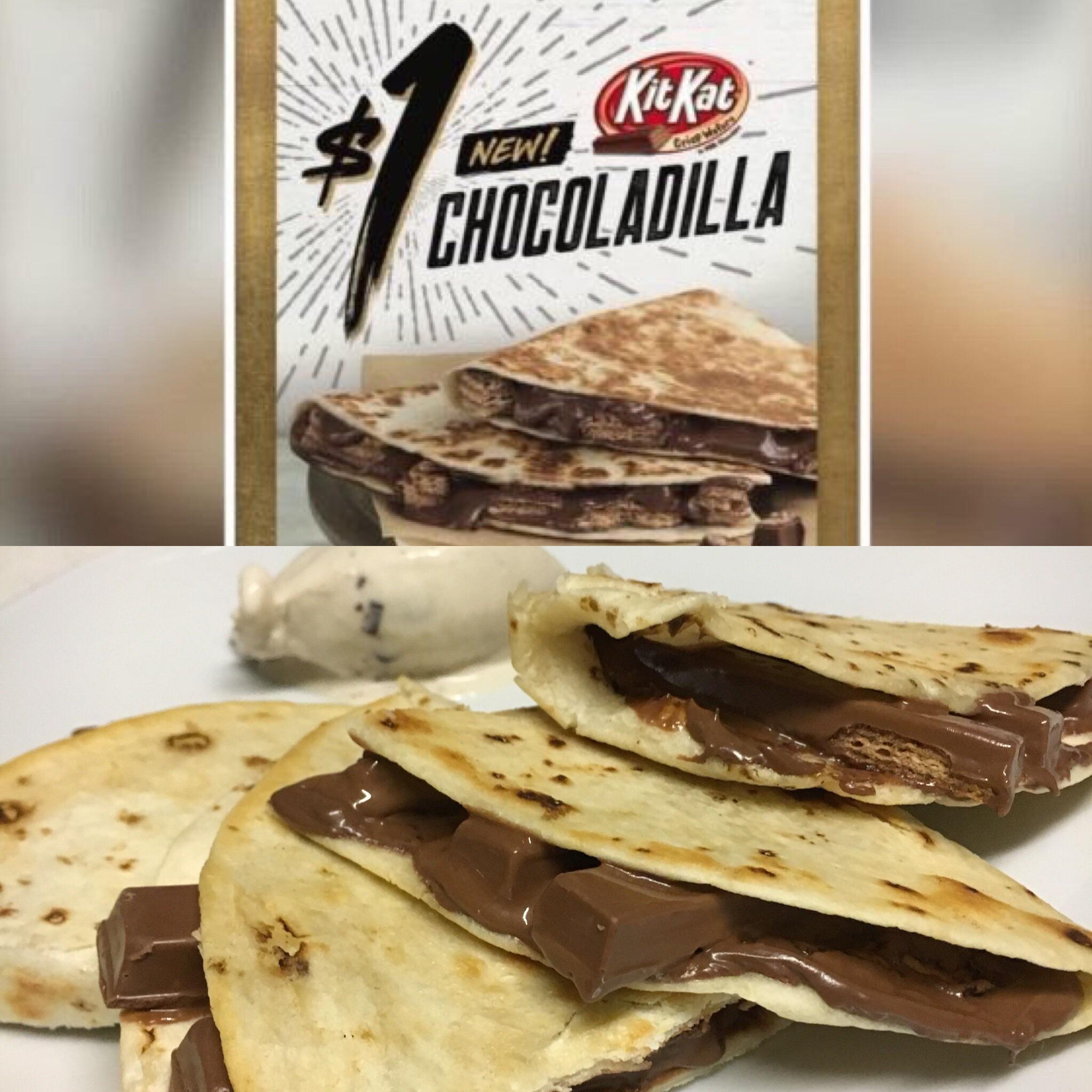 [Homemade] Chocolate Quesadilla with Nutella and Kit Kat r/food