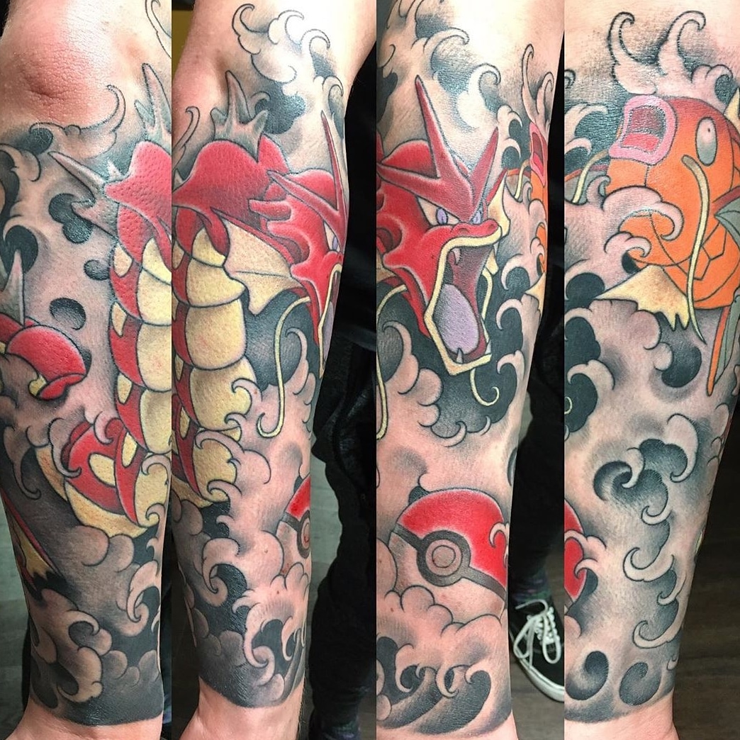 My Pokemon half sleeve. Done by Nick Flanagan Shogun Tattoo, Salem