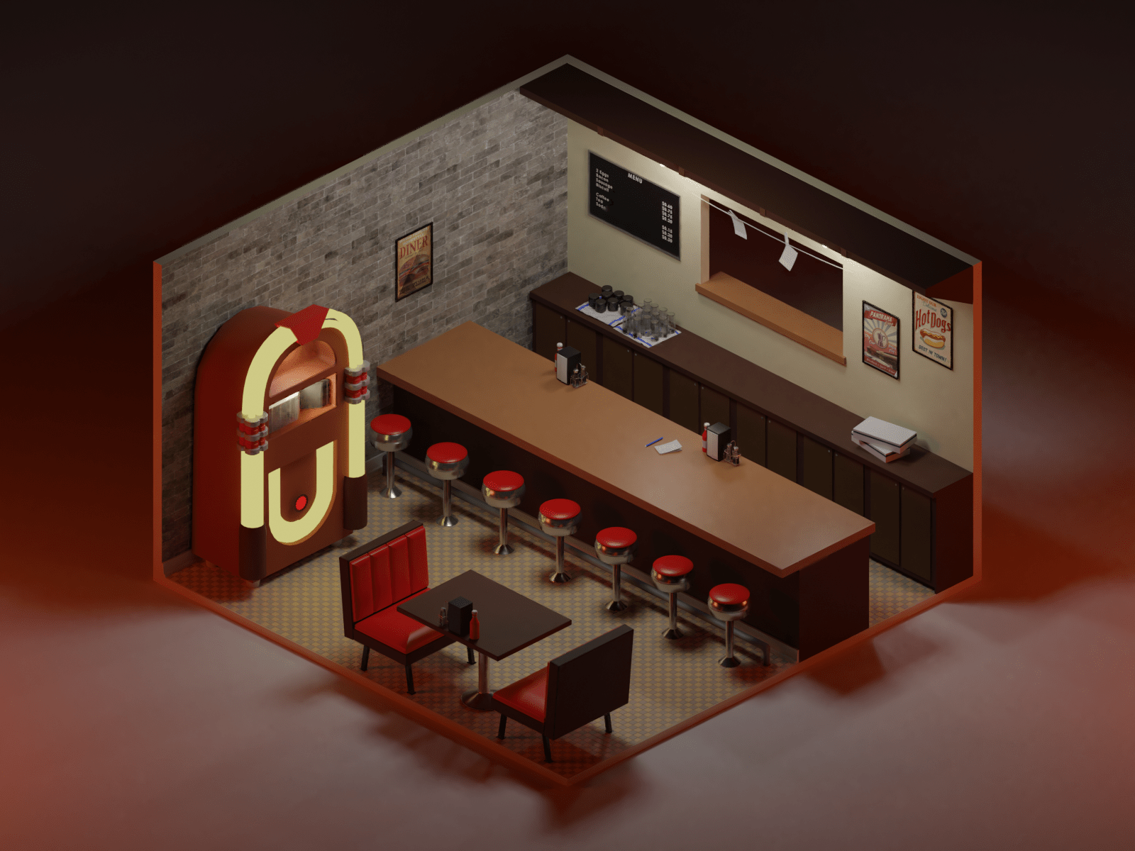 Retro Diner Blender 2.8 isometric