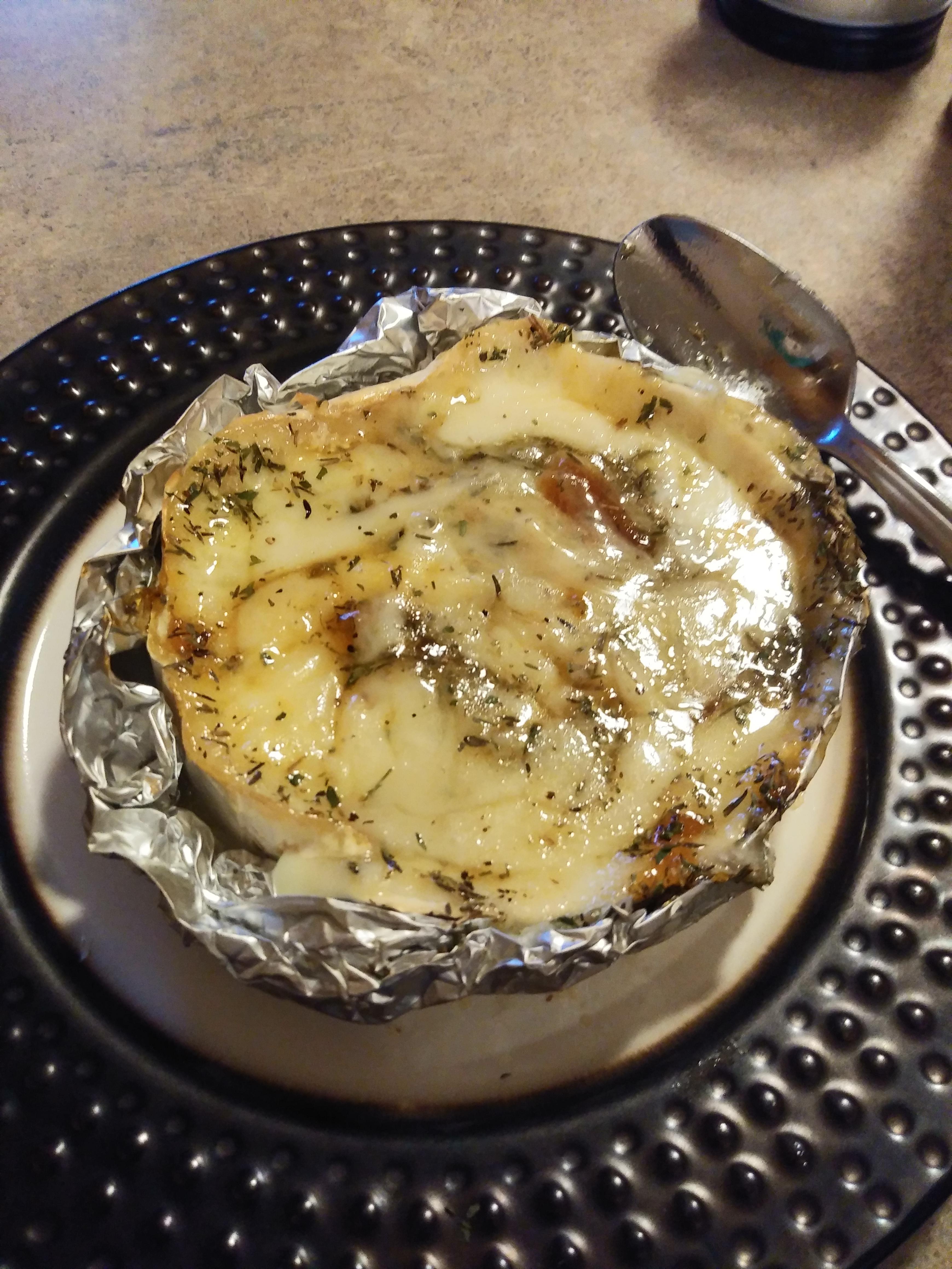 smoked brie with apricot preserves and herbes de Provence r/Cheese