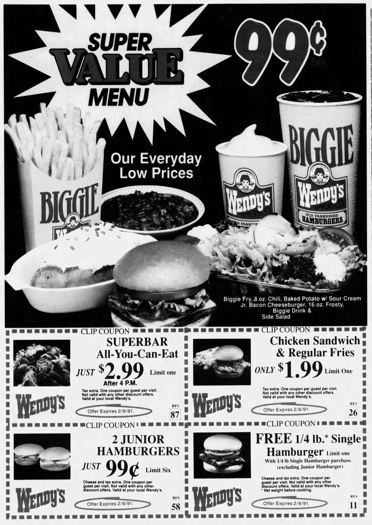 Wendy's 99¢ Super Value Menu and AllYouCanEat Superbar for 2.99