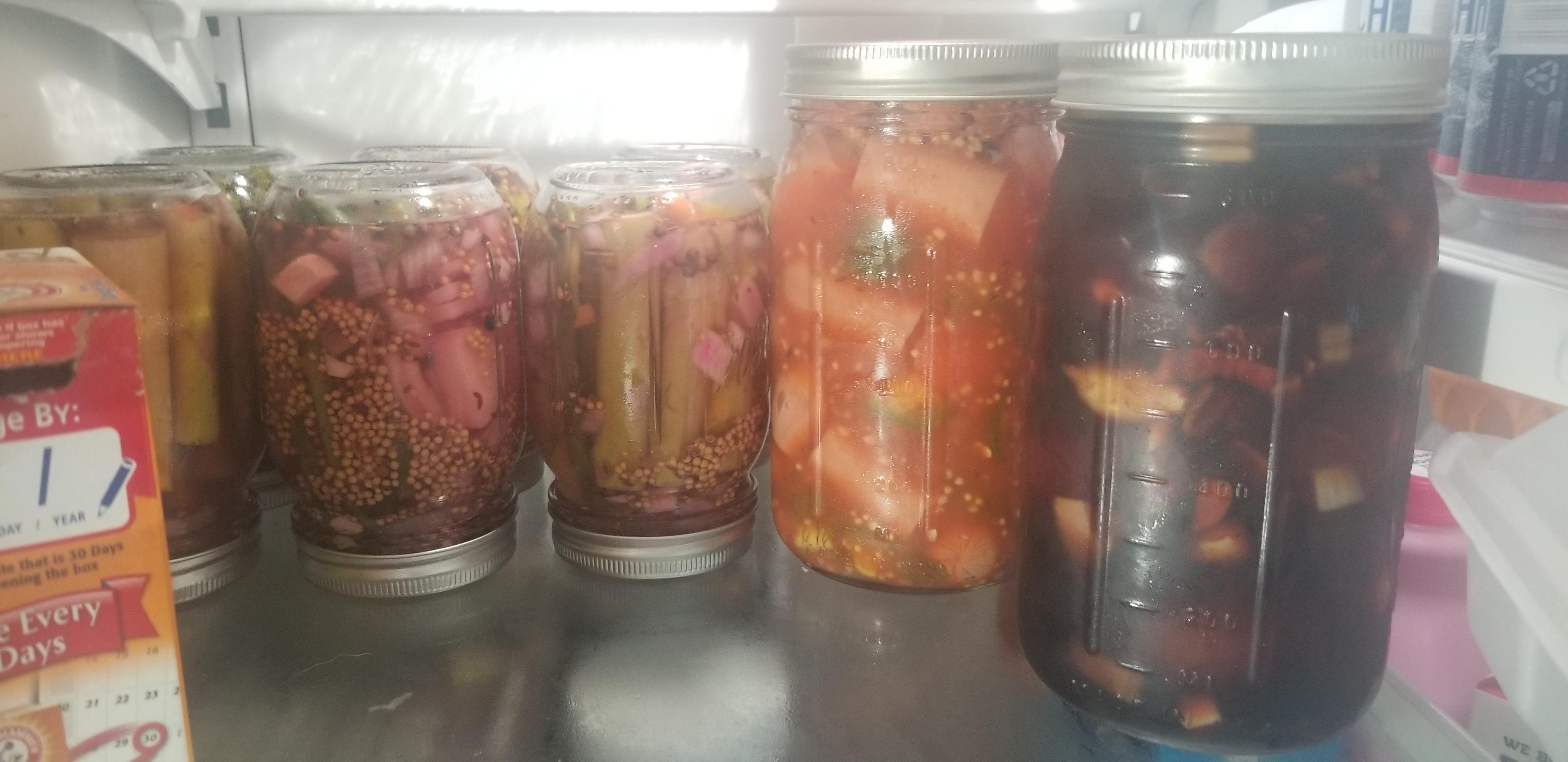 2 jars Balsamic eggs, 2 Franks Redhot mini dogs, and 6 jars of