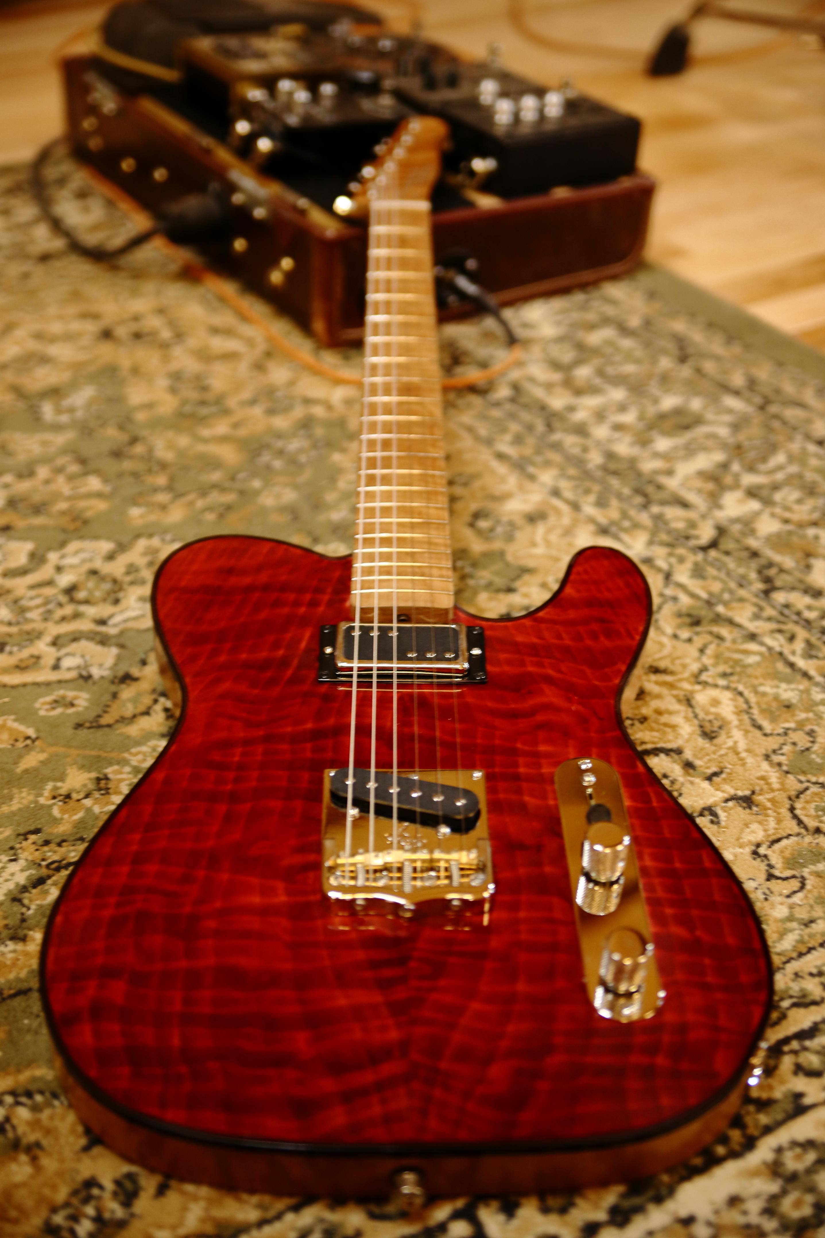 One of the best looking guitars I've built! Curly Redwood top, Mahogany